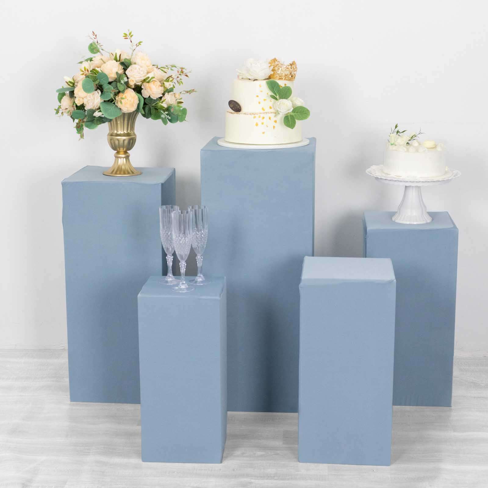 Set of 5 Dusty Blue Spandex Rectangle Pedestal Stand Covers, Stretchable Pillar Prop Covers - 160 GSM