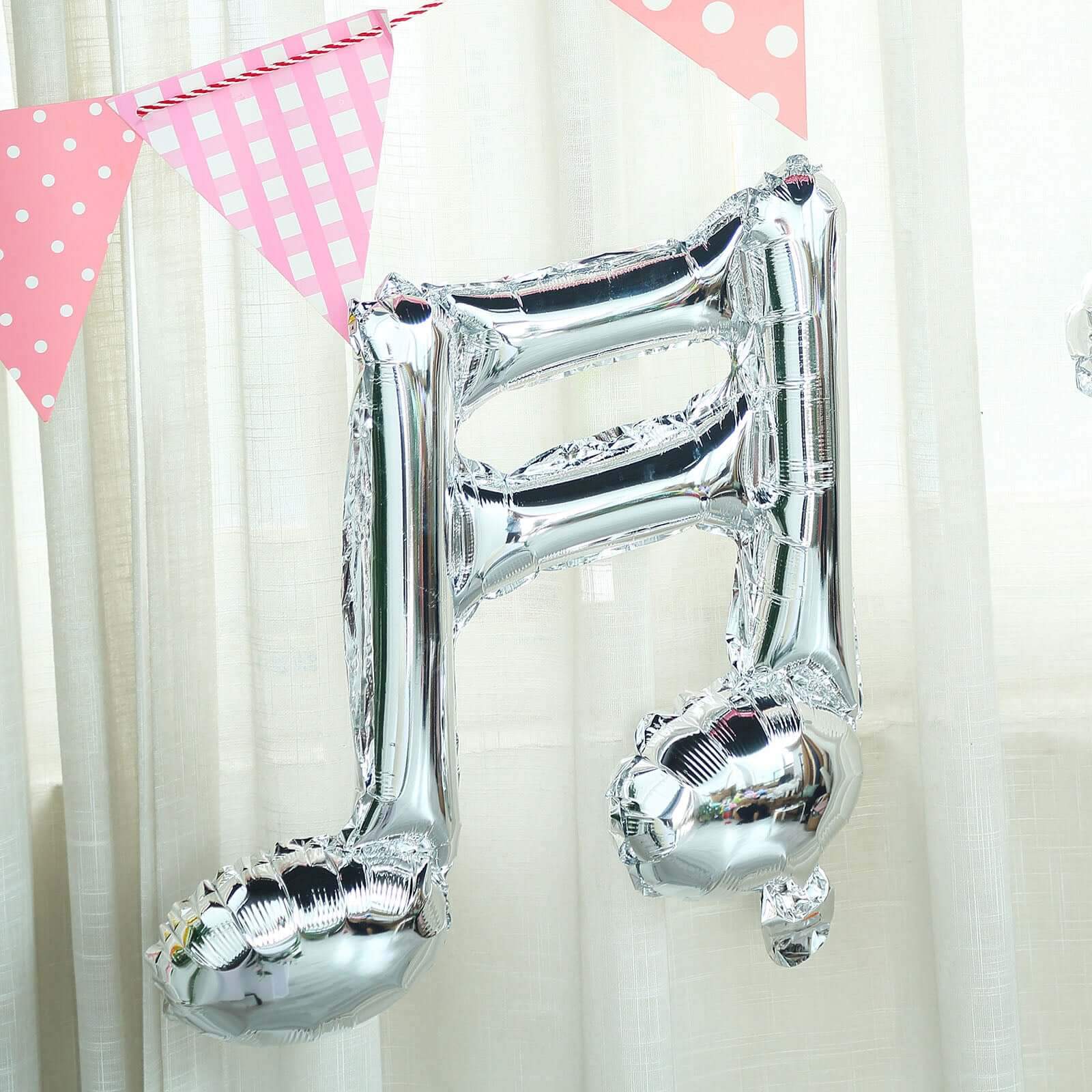 6 Pack Shiny Silver Single and Double Music Note Mylar Foil Balloons