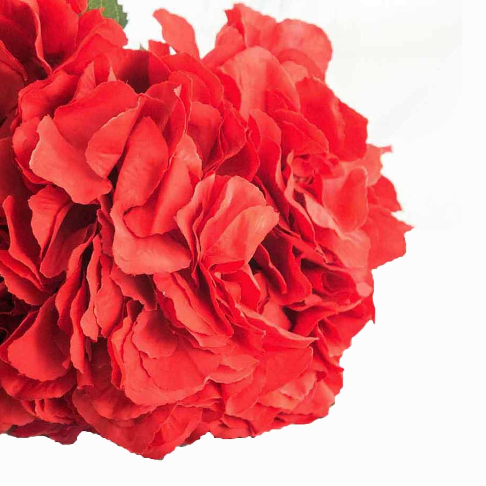 5 Bushes Red Artificial Silk Hydrangea Flower Bouquets