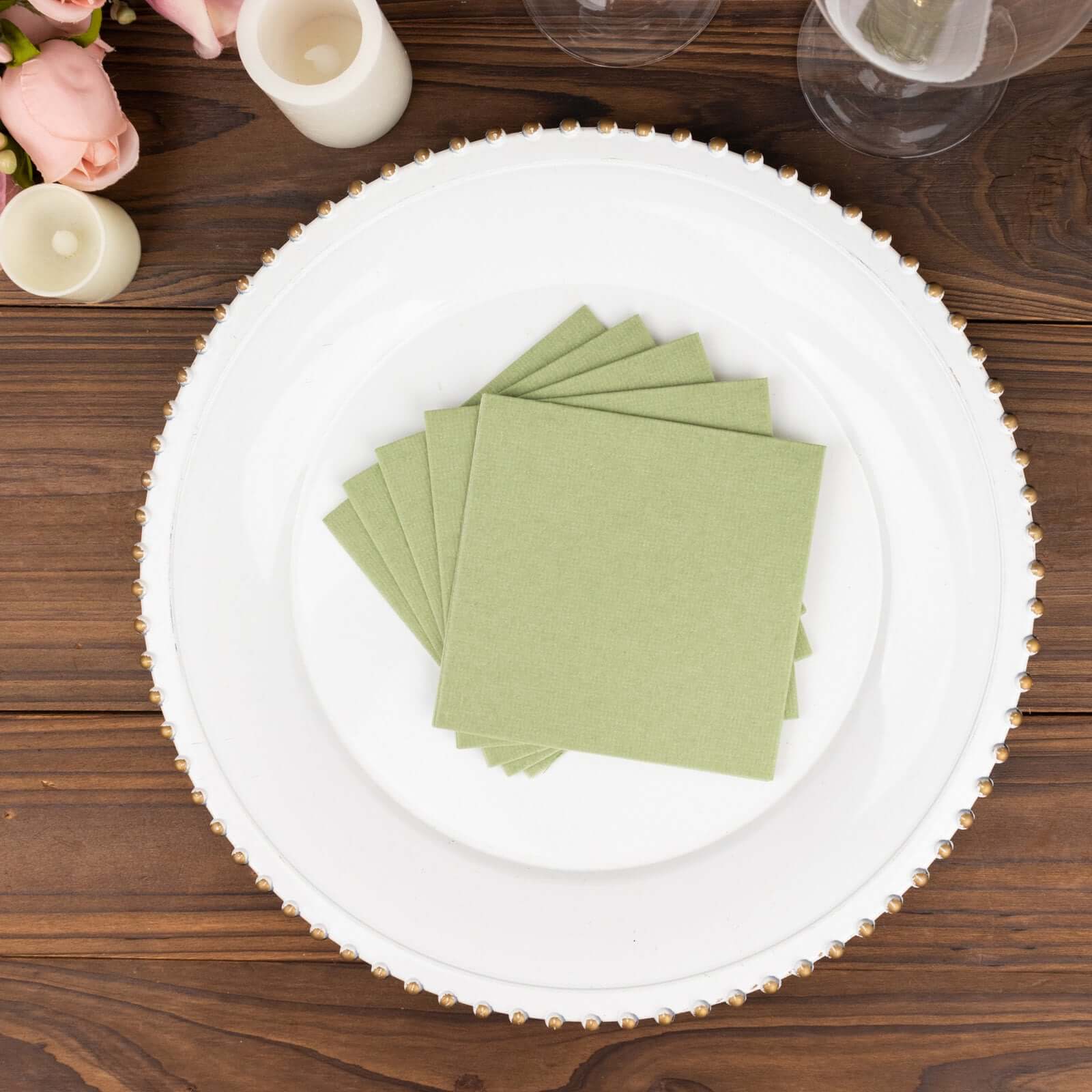 20-Pack Paper Linen-Like Cocktail Napkins Sage Green - Disposable 5x5 Airlaid Soft Napkins