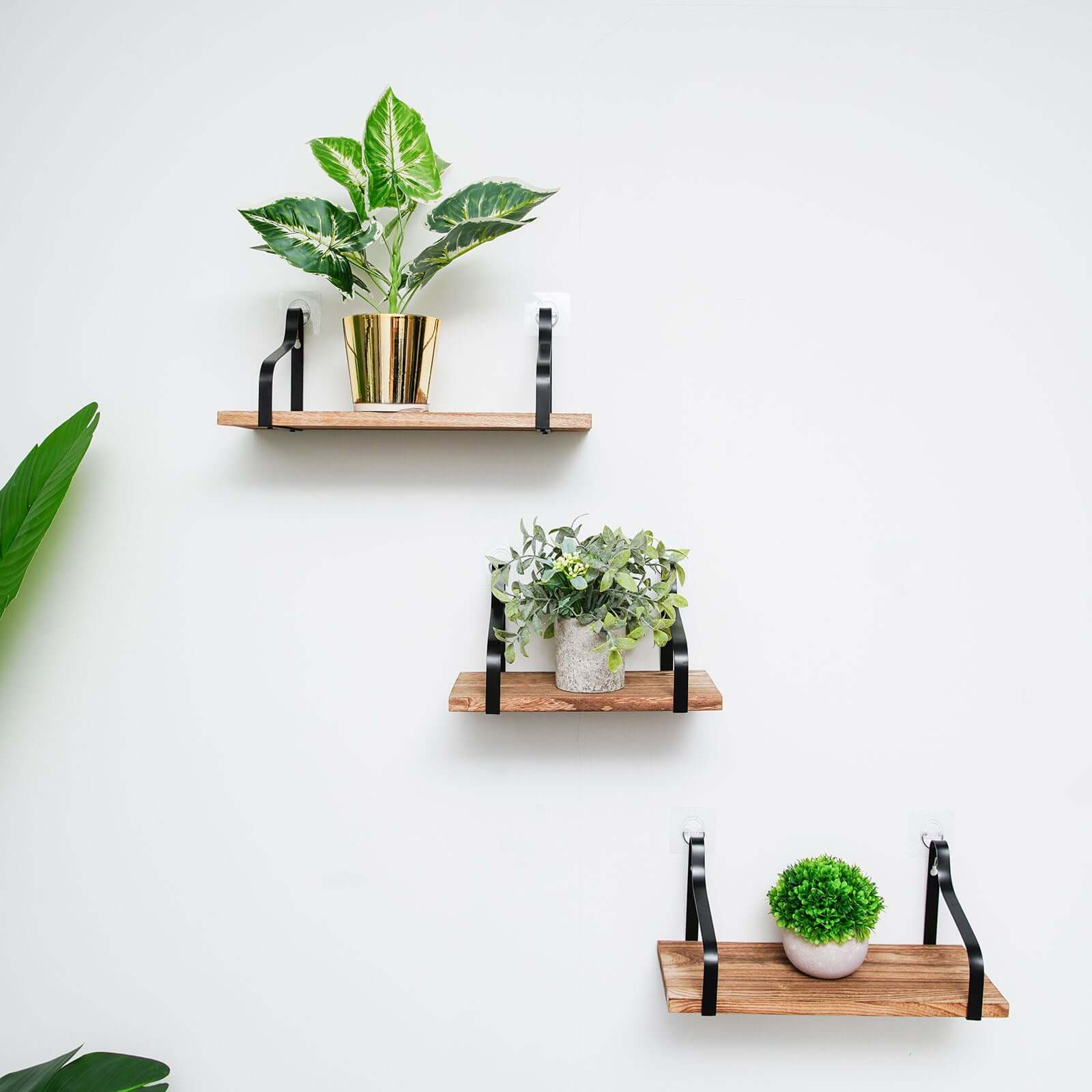 3 Pack Wood Metal Floating Wall Shelves Wall Mounted Shelf Set Decor