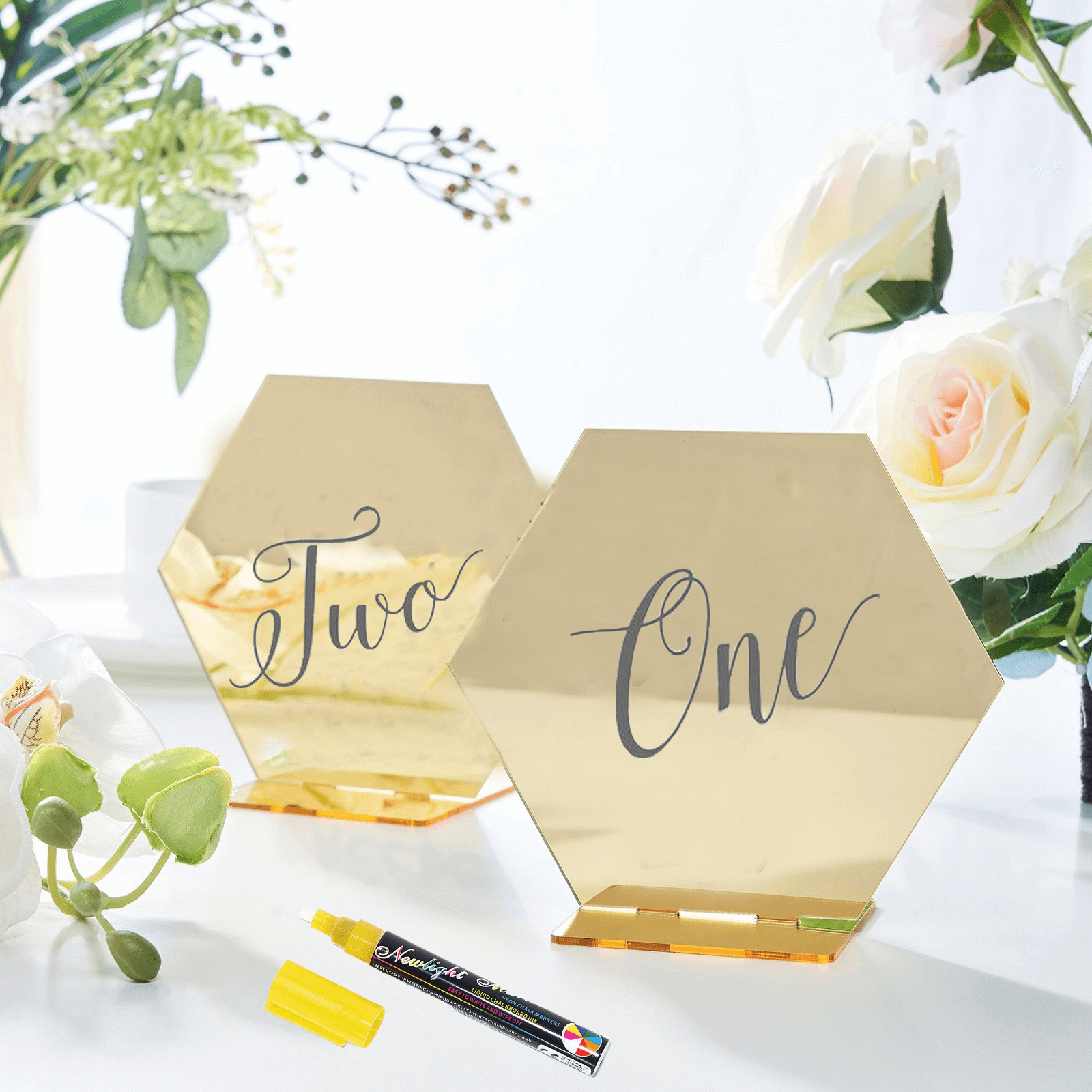 5-Pack Acrylic Table Sign Holders Hexagon Design Gold - Ideal for Modern Event Centerpieces 5