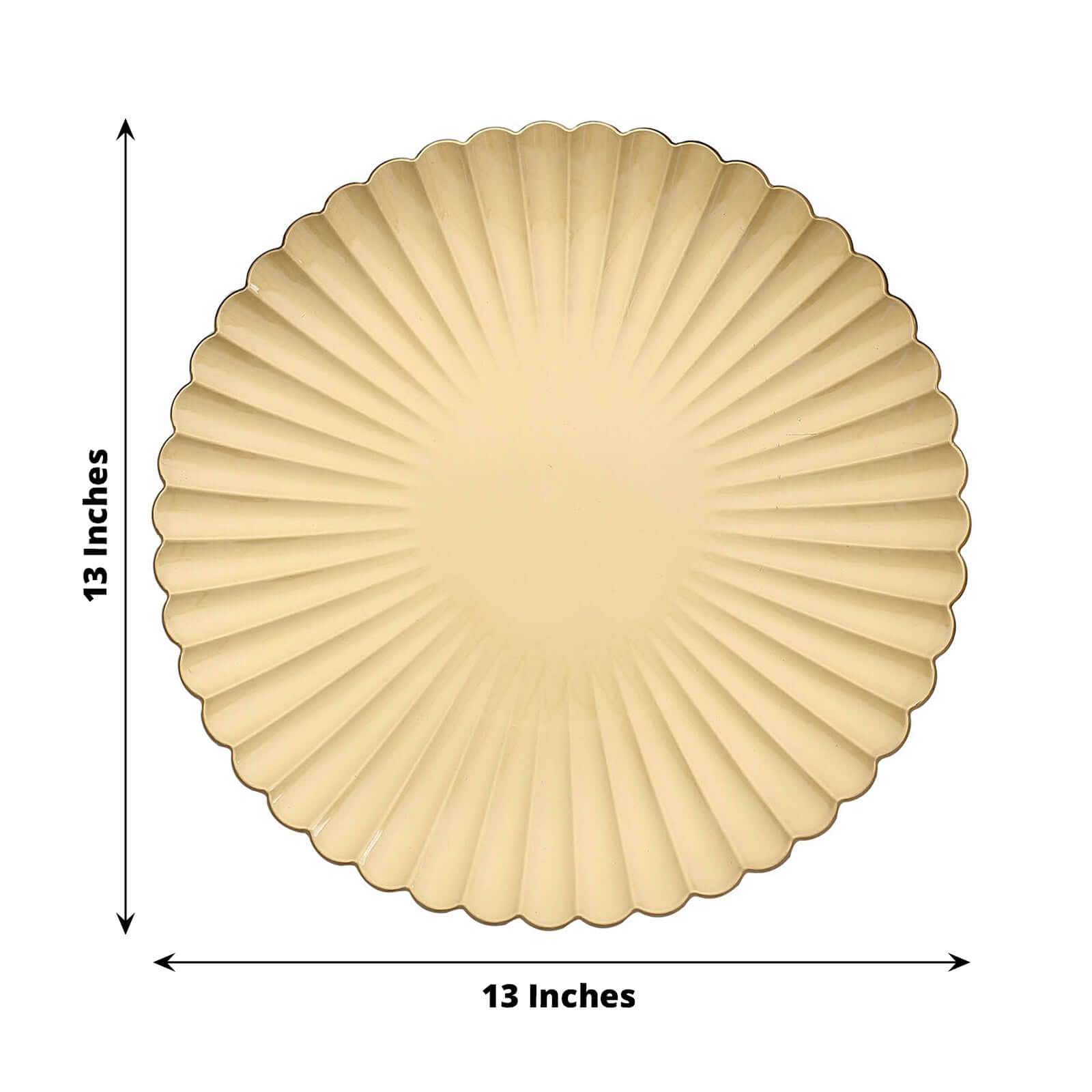 6-Pack Plastic Round Charger Plates 13 in Gold with Scalloped Shell Pattern, Coastal Inspired Disposable Charger Tableware