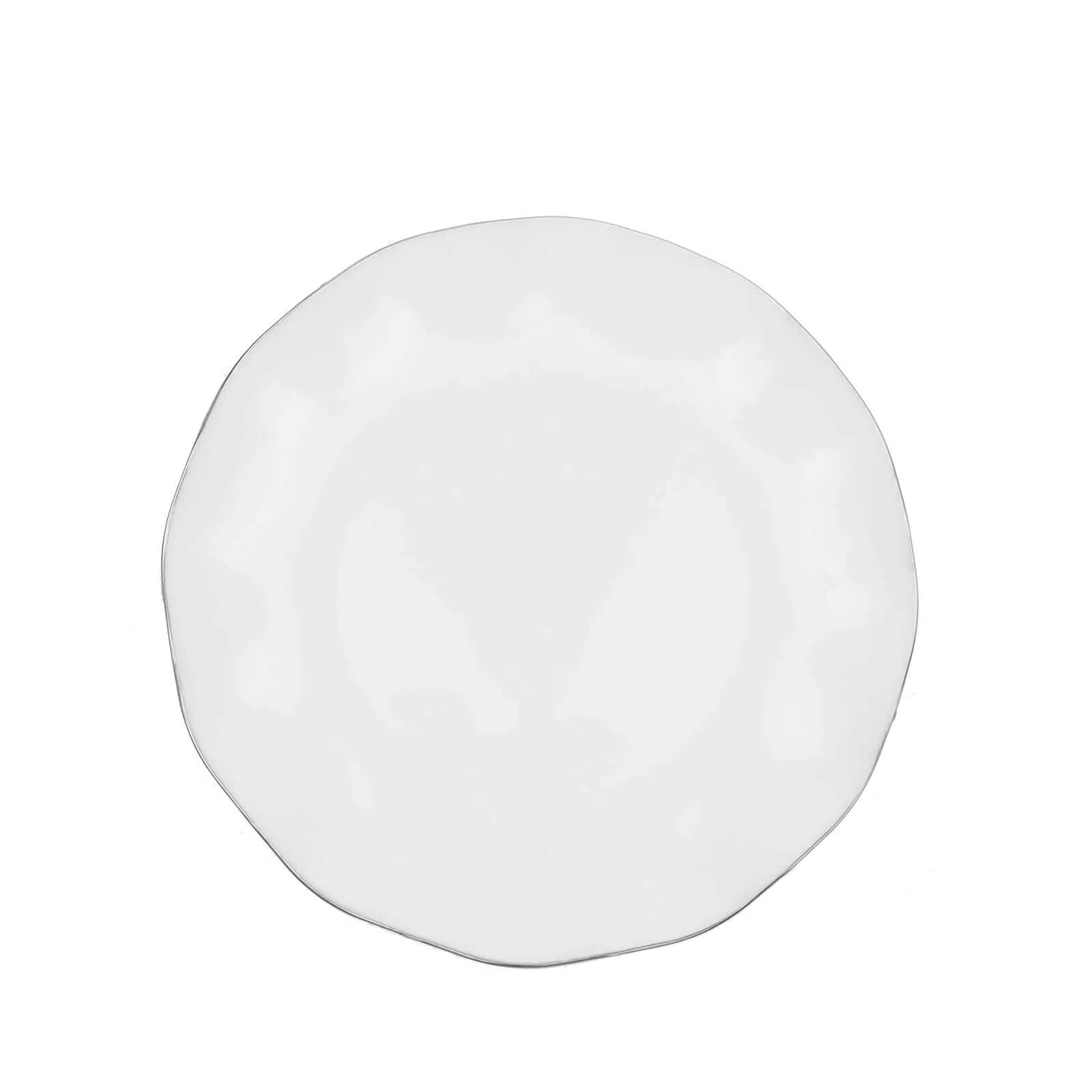 10-Pack Plastic Round 6 Dessert Plates in White Ruffled Rim with Gold Edging - Sturdy Disposable Salad Appetizer Dinnerware for Classy Events & Banquets