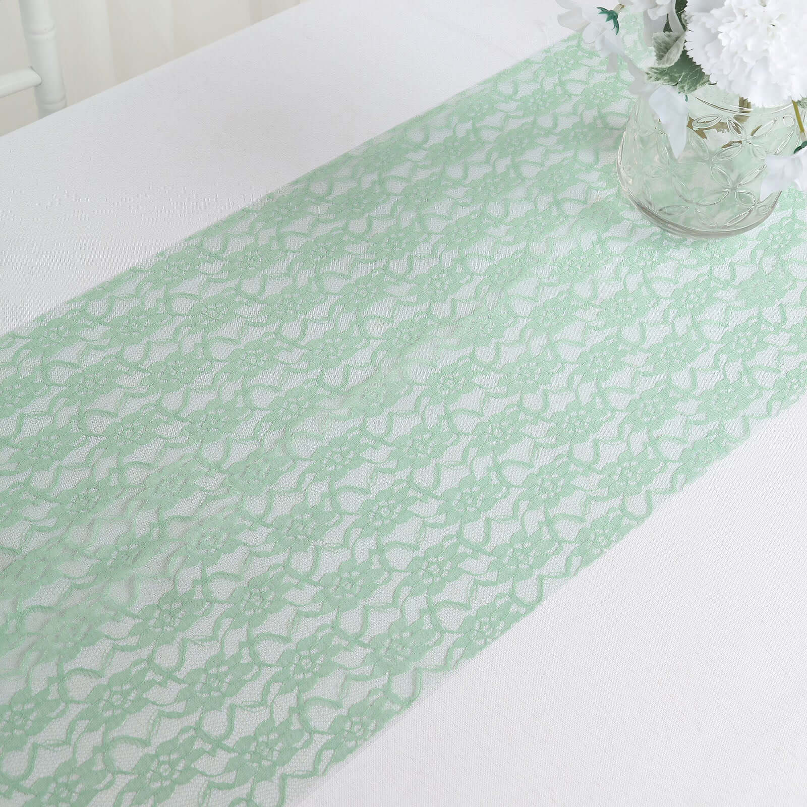 Floral Lace 12x108 Table Runner Sage Green - Stylish Vintage Table Decor