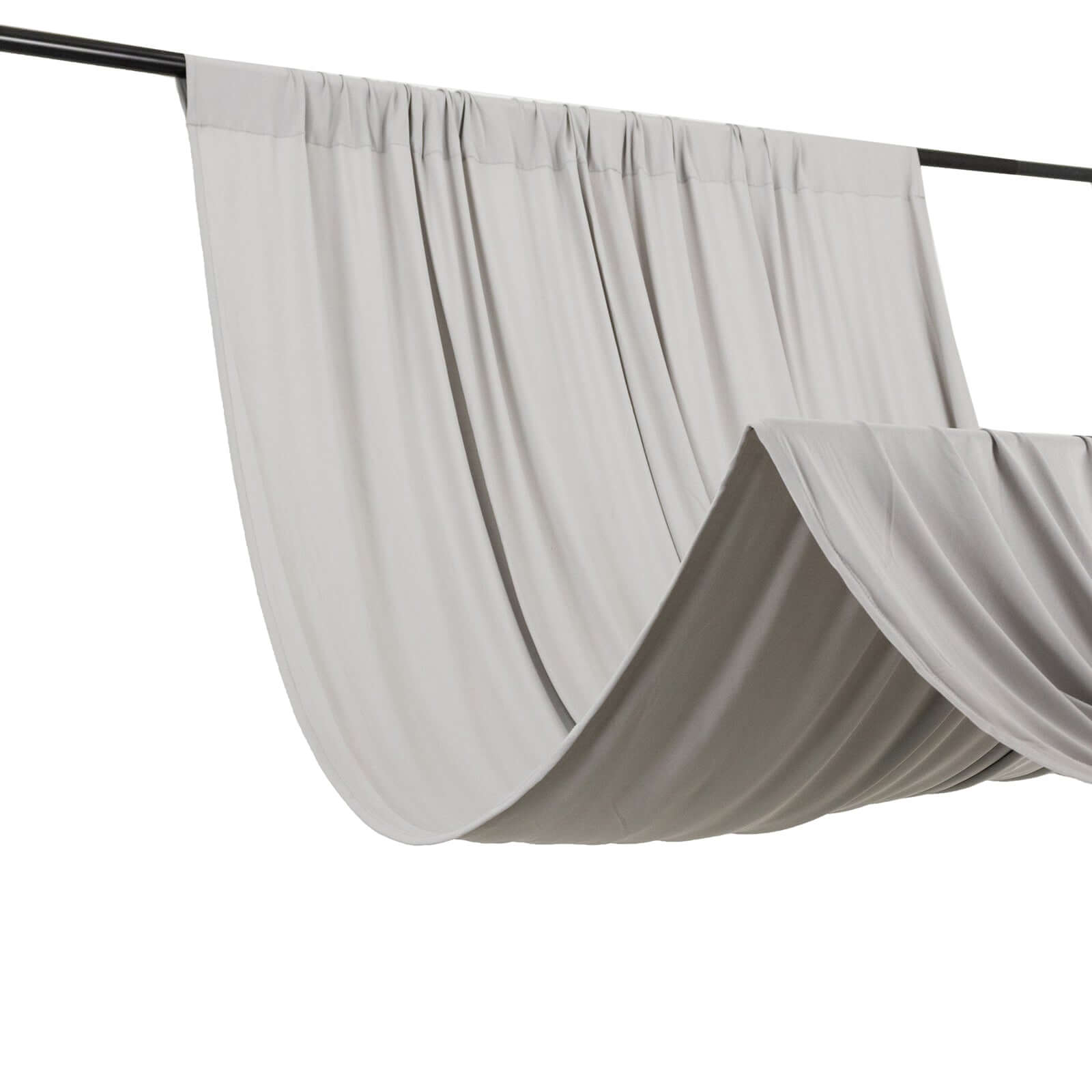 Silver 4-Way Stretch Spandex Event Curtain Drapes, Wrinkle Free Backdrop Event Panel with Rod Pockets - 5ftx10ft