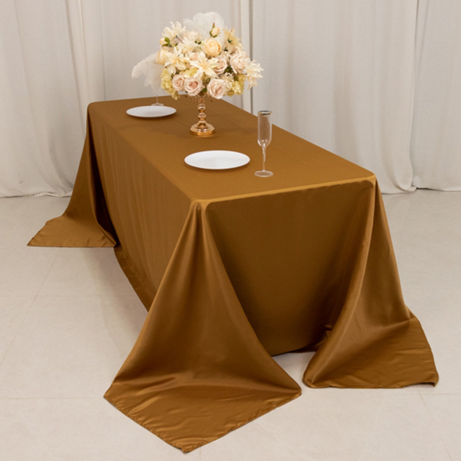 Lamour Satin 90x132 Rectangle Tablecloth Gold - Soft & Silk-Like Seamless Table Cover for Weddings & Parties