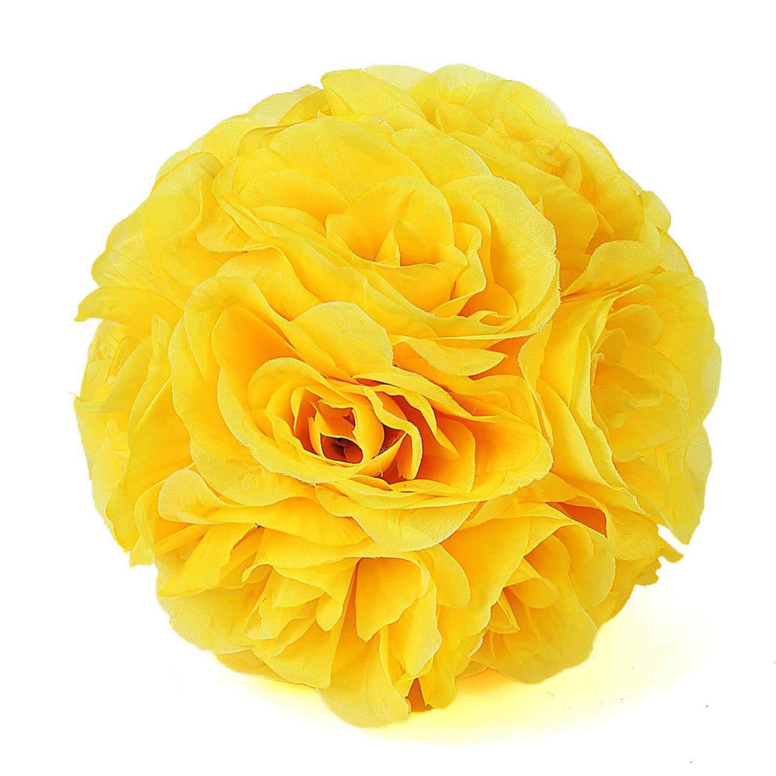 2 Pack 7 Yellow Artificial Silk Rose Kissing Ball, Faux Flower Ball