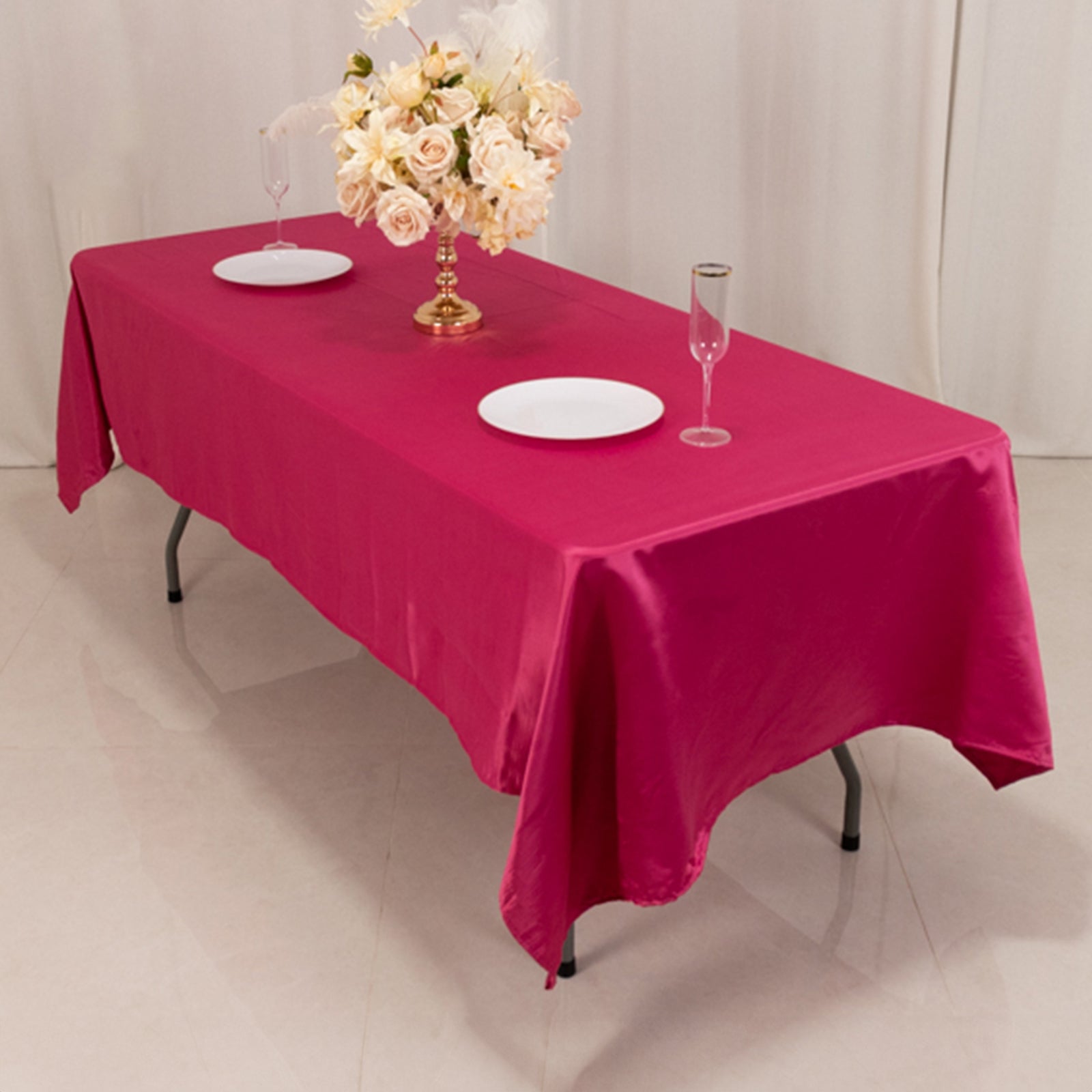 Lamour Satin 60x102 Rectangle Tablecloth Fuchsia - Durable & Silky Soft Feel Table Cover