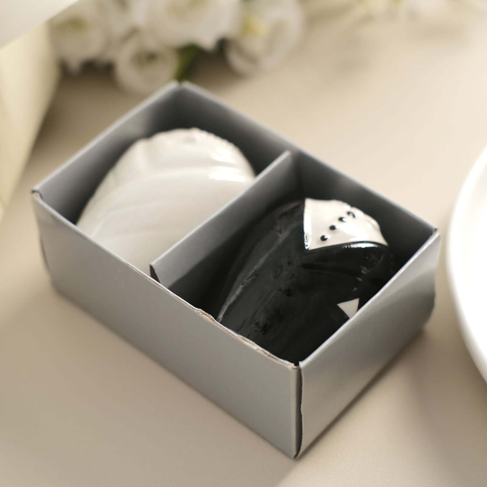 2.5 Bride Groom Ceramic Salt And Pepper Shaker Party Favors Set, Wedding Favors in Pre-Packed Gift Box