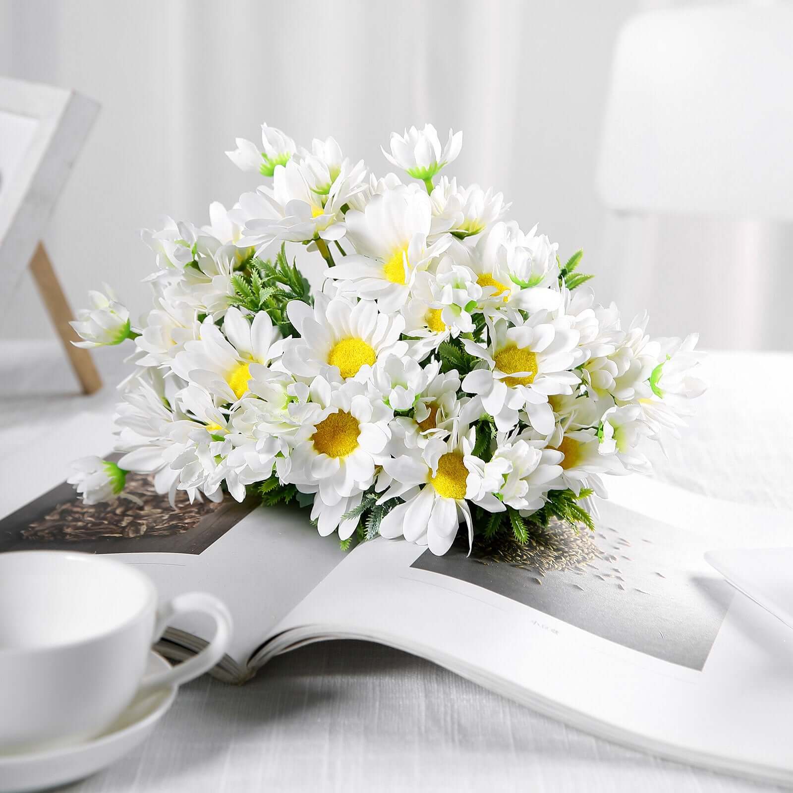 4 Bushes 11 White Artificial Silk Daisy Flower Bouquet Branches