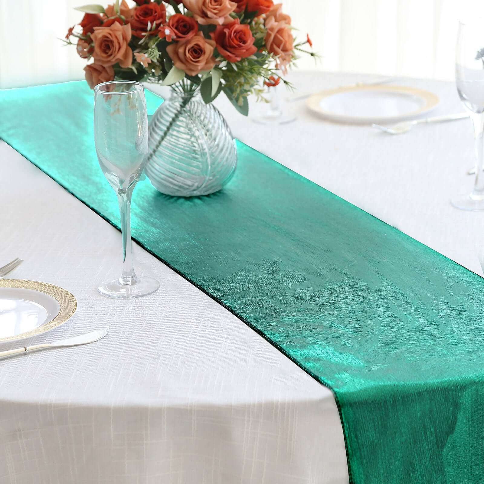 Polyester 12x108 Table Runner Hunter Emerald Green Shimmer Sequin Dots - Wrinkle-Free Finish Table Linen