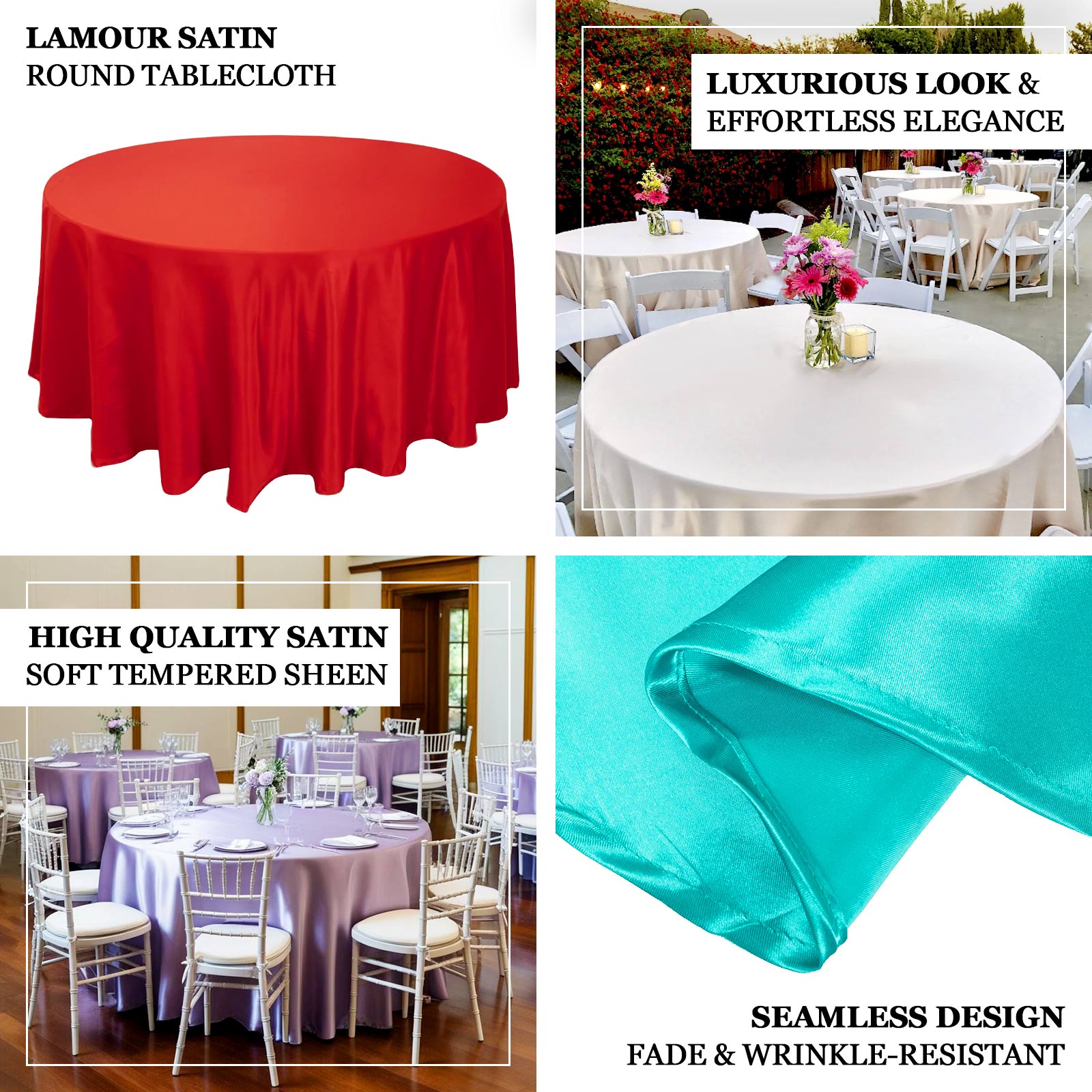 Lamour Satin 108 Round Tablecloth Silver - Durable & Silk-Like Table Cover