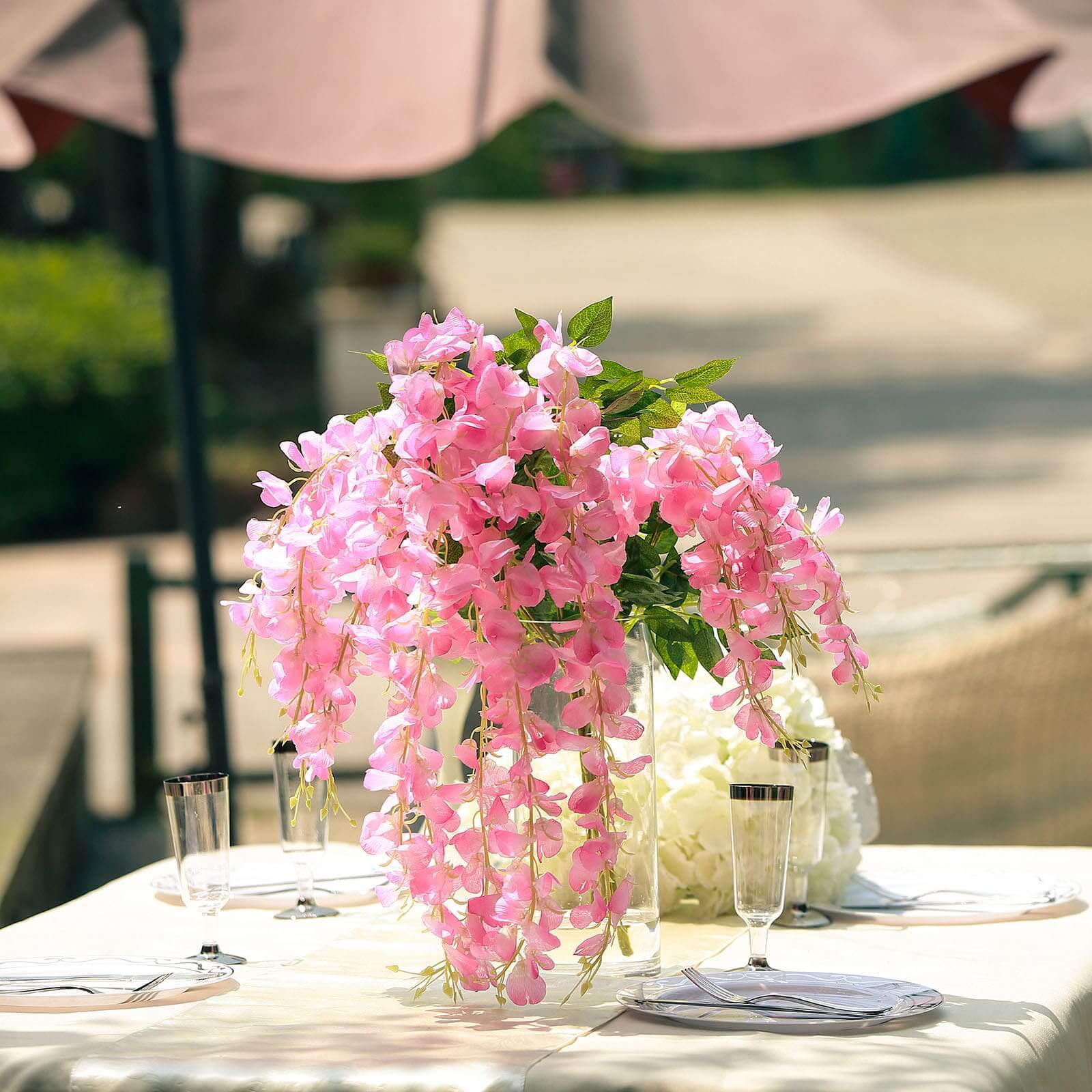 5 Pack 44 Silk Hanging Wisteria Flower Garland Vines in Pink, 3 Strands in 1 Bush