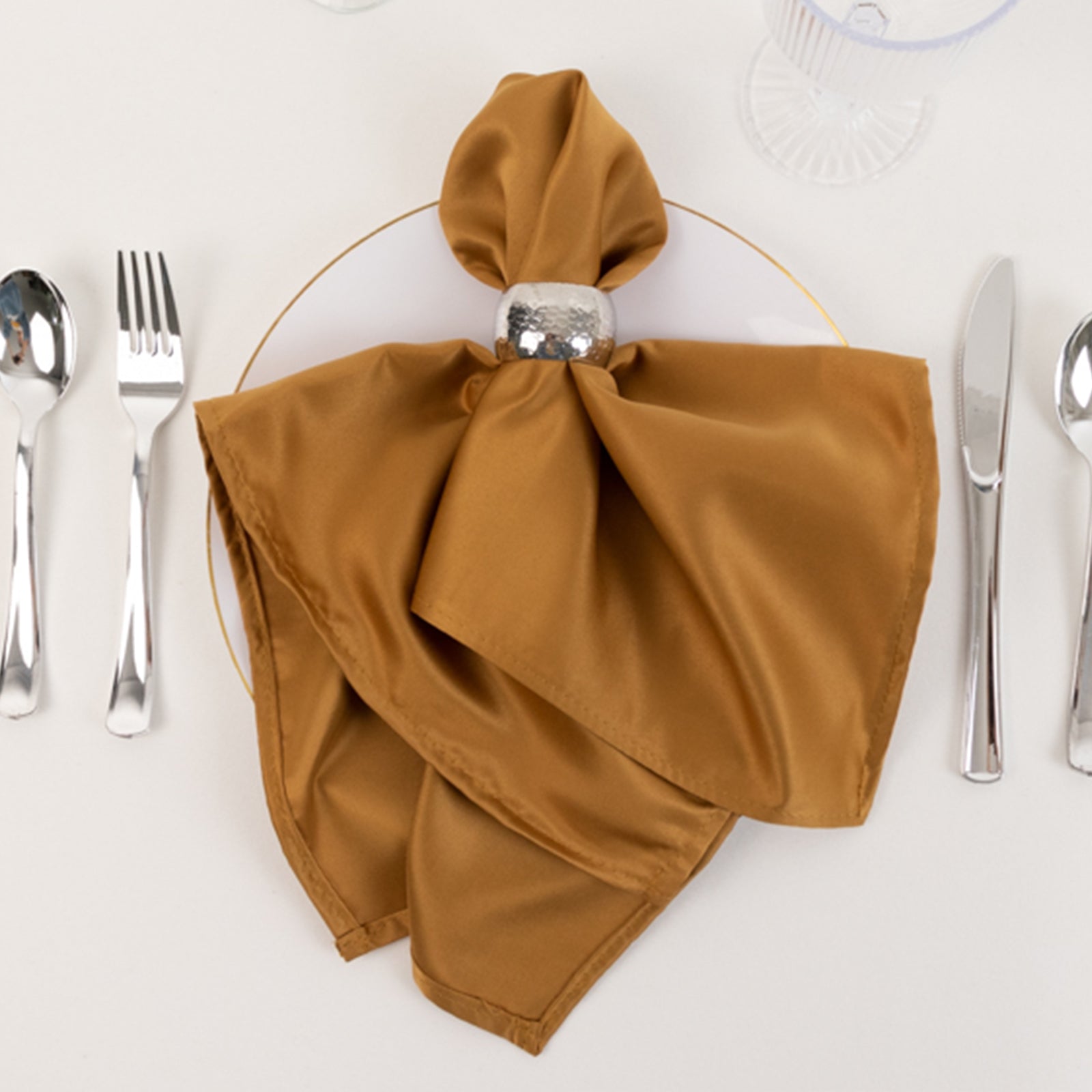 5 Pack Lamour Satin 20x20 Napkins Gold - Exquisite Dinner Napkins with Soft Matte Finish for Weddings & Events