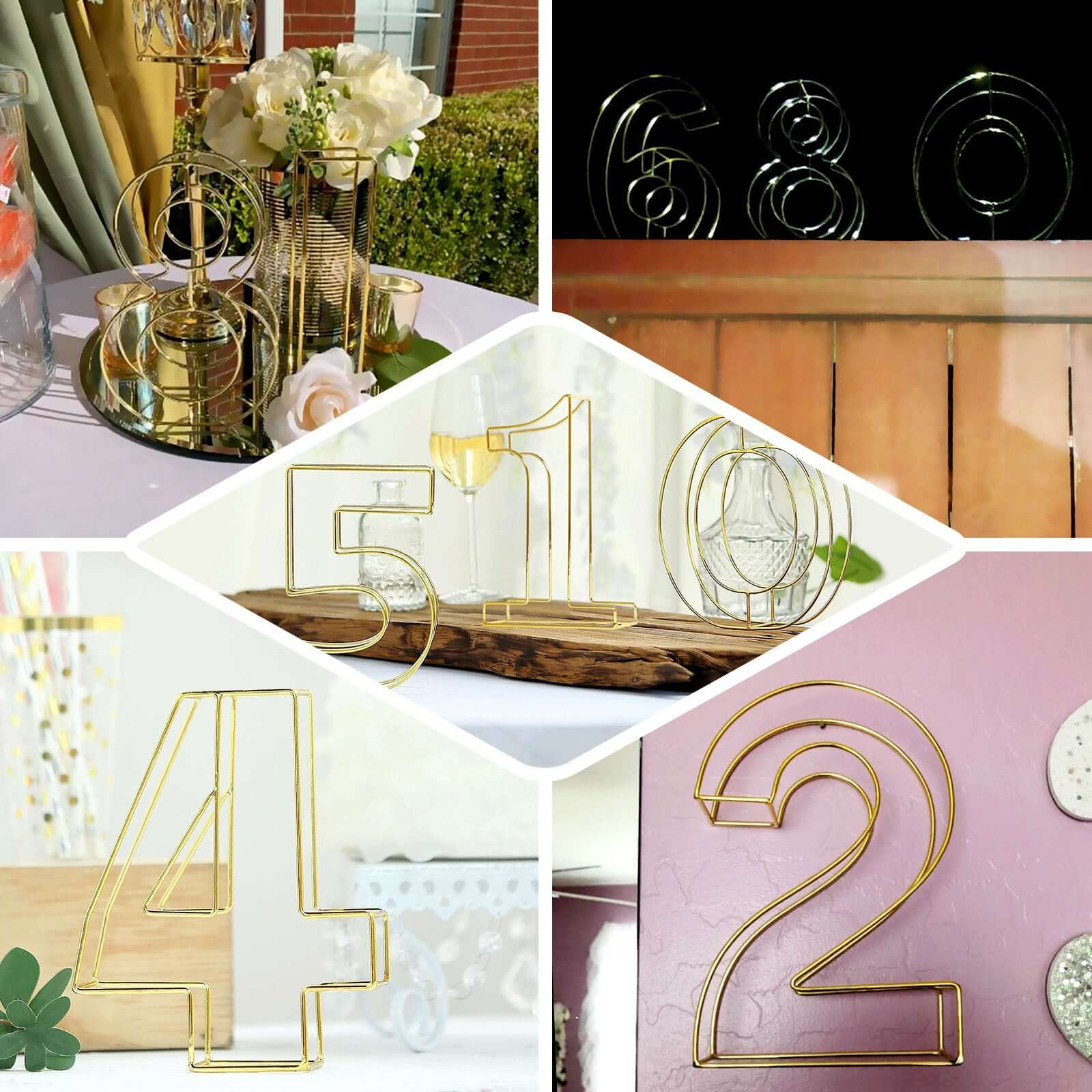 8 Tall Gold Freestanding 3D Decorative Metal Wire Numbers, Wedding Table Numbers -8