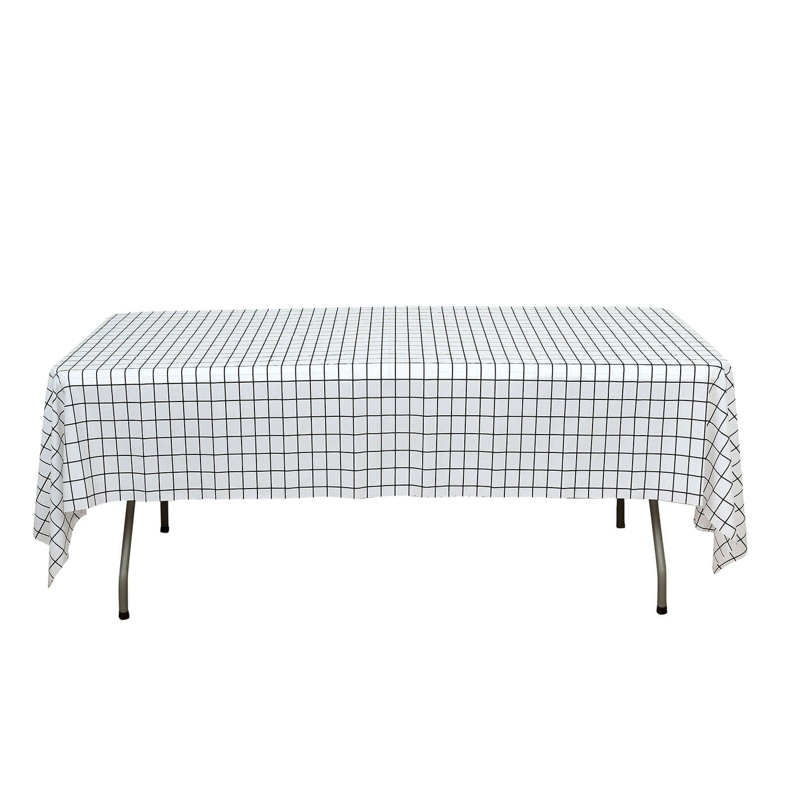 5-Pack Plastic Table Covers Black/White Grid Rectangle - Durable Checkered PVC Disposable Tablecloths 54x108