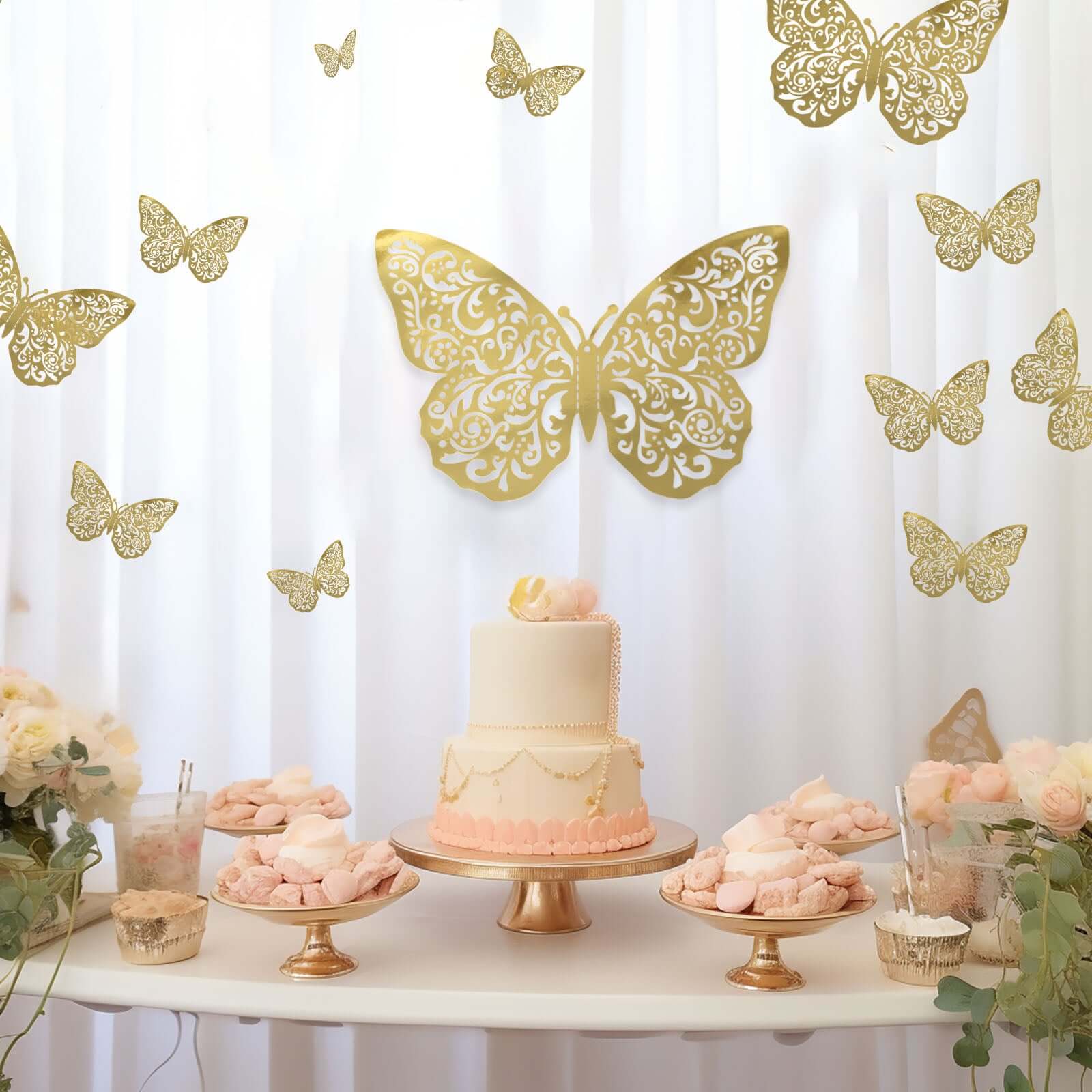 10 Pack Metallic Gold Foil Large 3D Butterfly Wall Stickers, 9x14 Butterfly Paper Charger Placemat