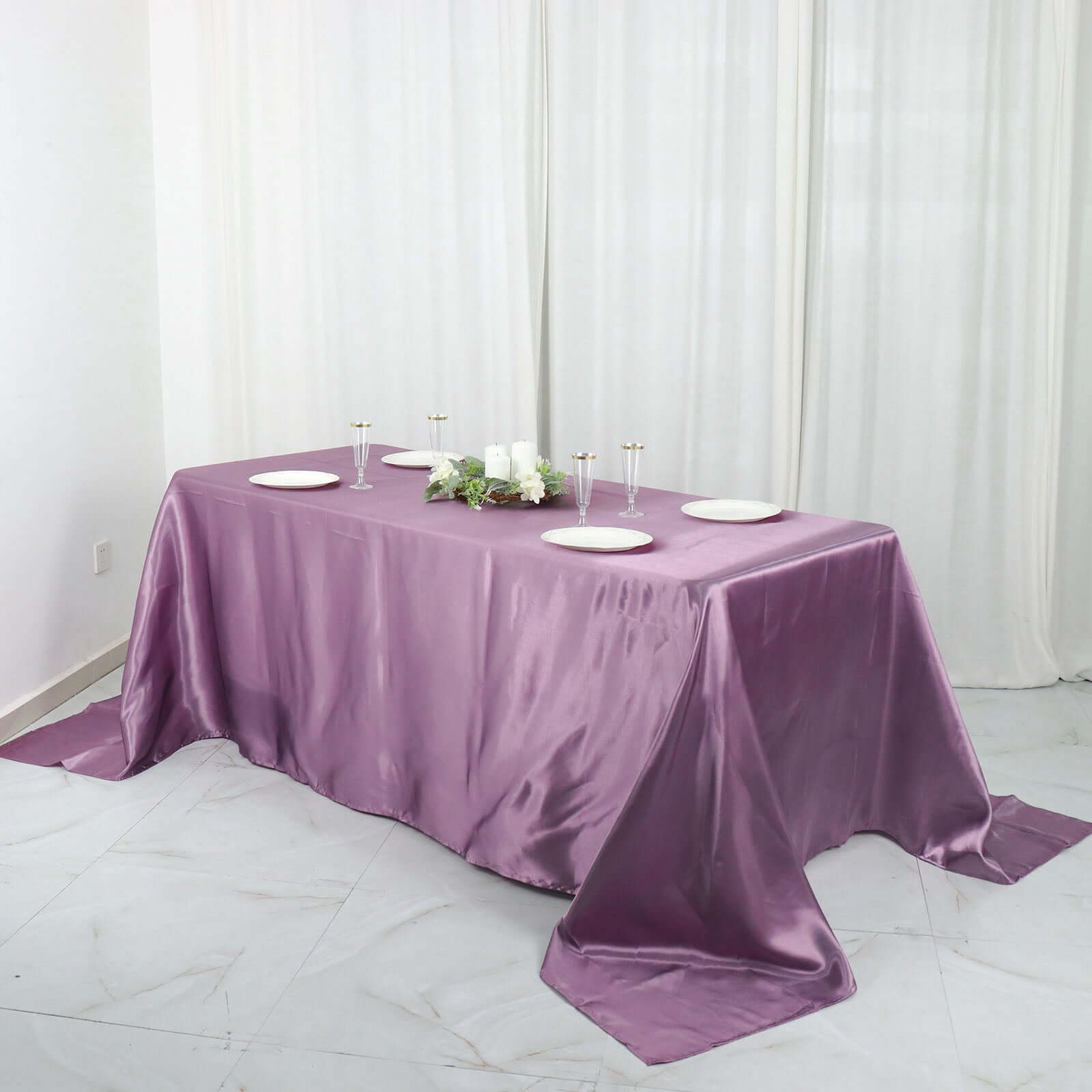 Satin Rectangular 90x132 Tablecloth Violet Amethyst Satin - Seamless Table Cover