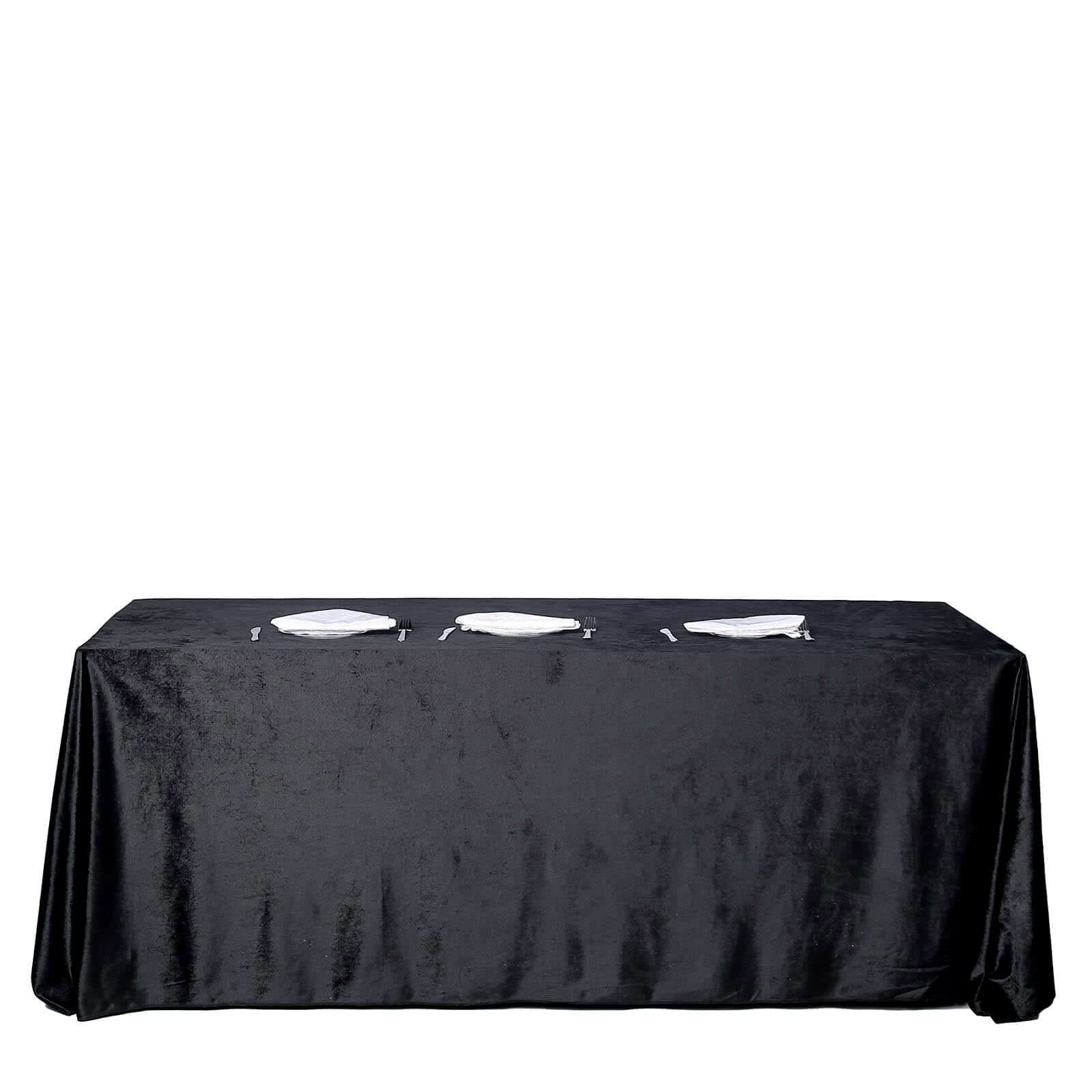 Premium Velvet 90x156 Rectangle Tablecloth Black - Reusable Soft & Stylish Seamless Table Cover for Sophisticated Weddings & Events