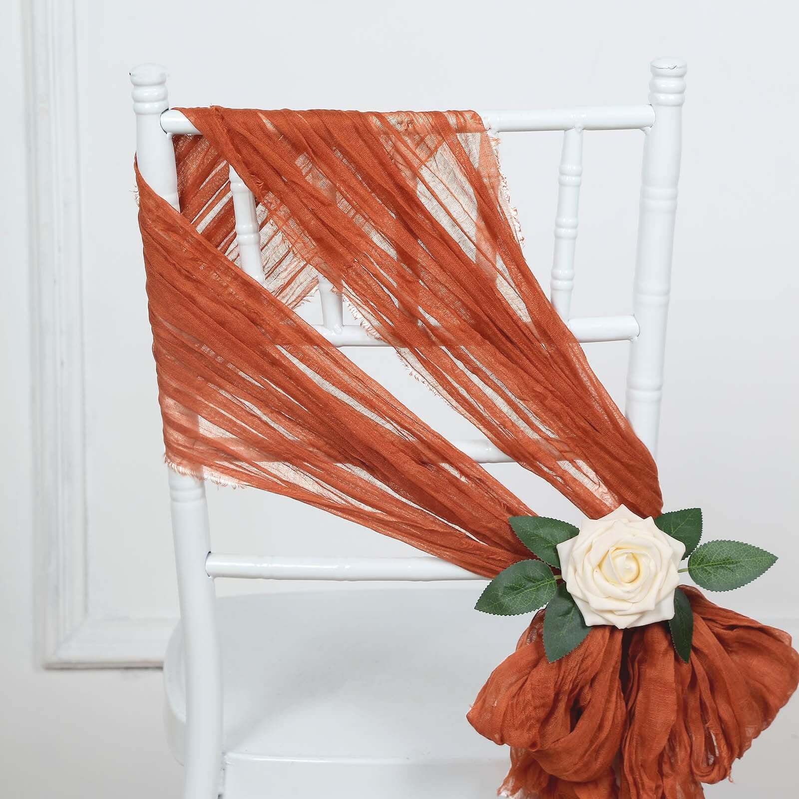 5 Pack Cheesecloth Gauze 16x88 Chair Sashes Terracotta (Rust) - Boho Chair Decorations