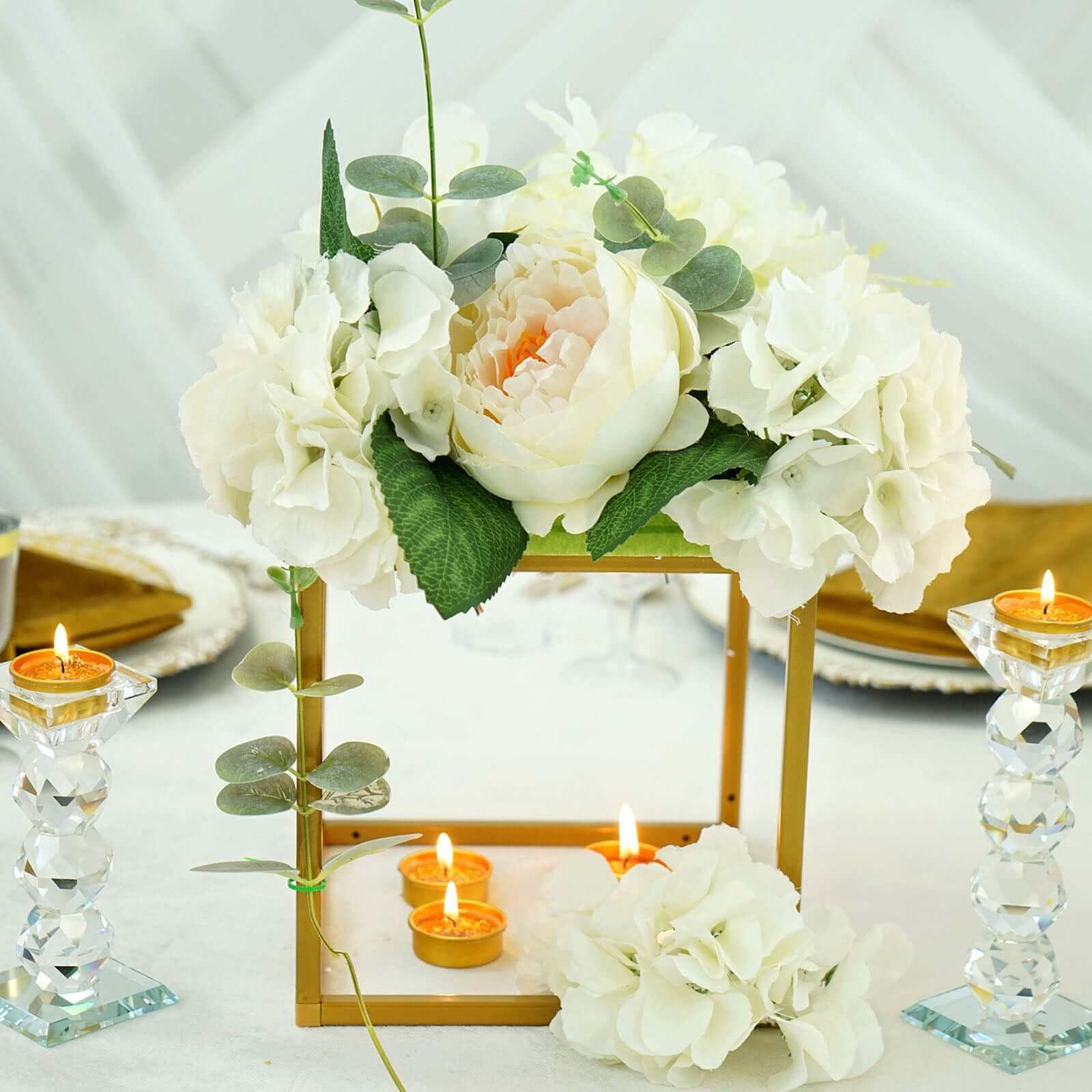 2-Pack Metal Flower Stands Gold Geometric Wedding Centerpieces Square Frame - Compact Design 8