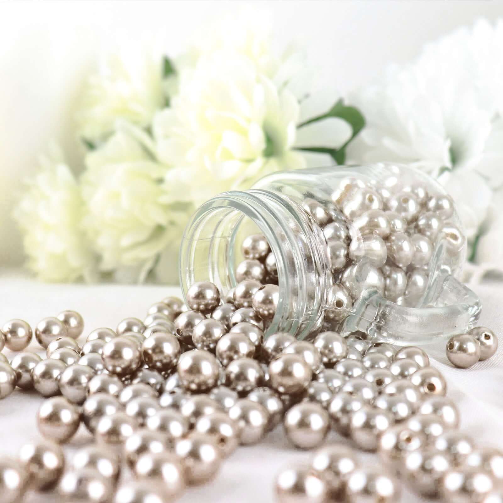 1000-Pack Faux Craft Pearl Beads Taupe - Smooth Beads with Holes for Vase Filler Jewelry Making Bridal Accessories & Event Decor 10mm