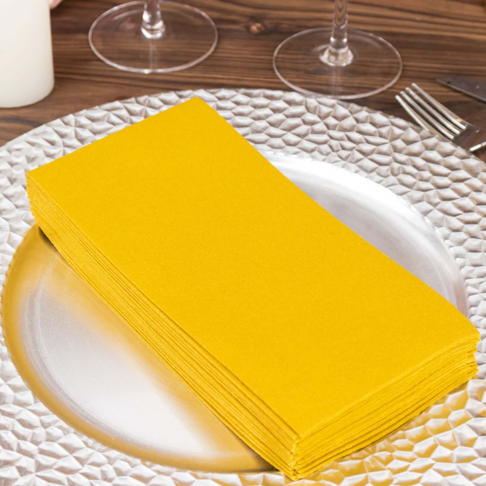 20-Pack Paper Linen-Like Napkins Gold - Disposable Hygienic Airlaid Guest Towels 8.5x4