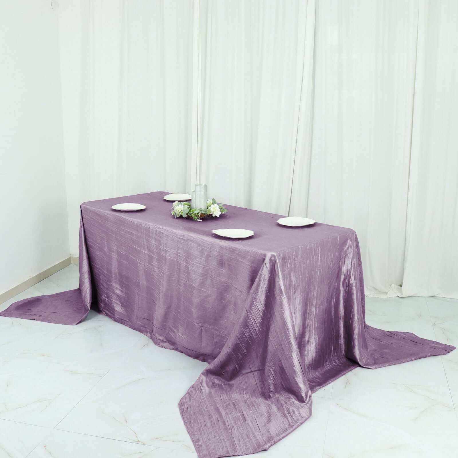 Taffeta 90x132 Rectangle Tablecloth Violet Amethyst - Seamless Accordion Crinkle Table Cover