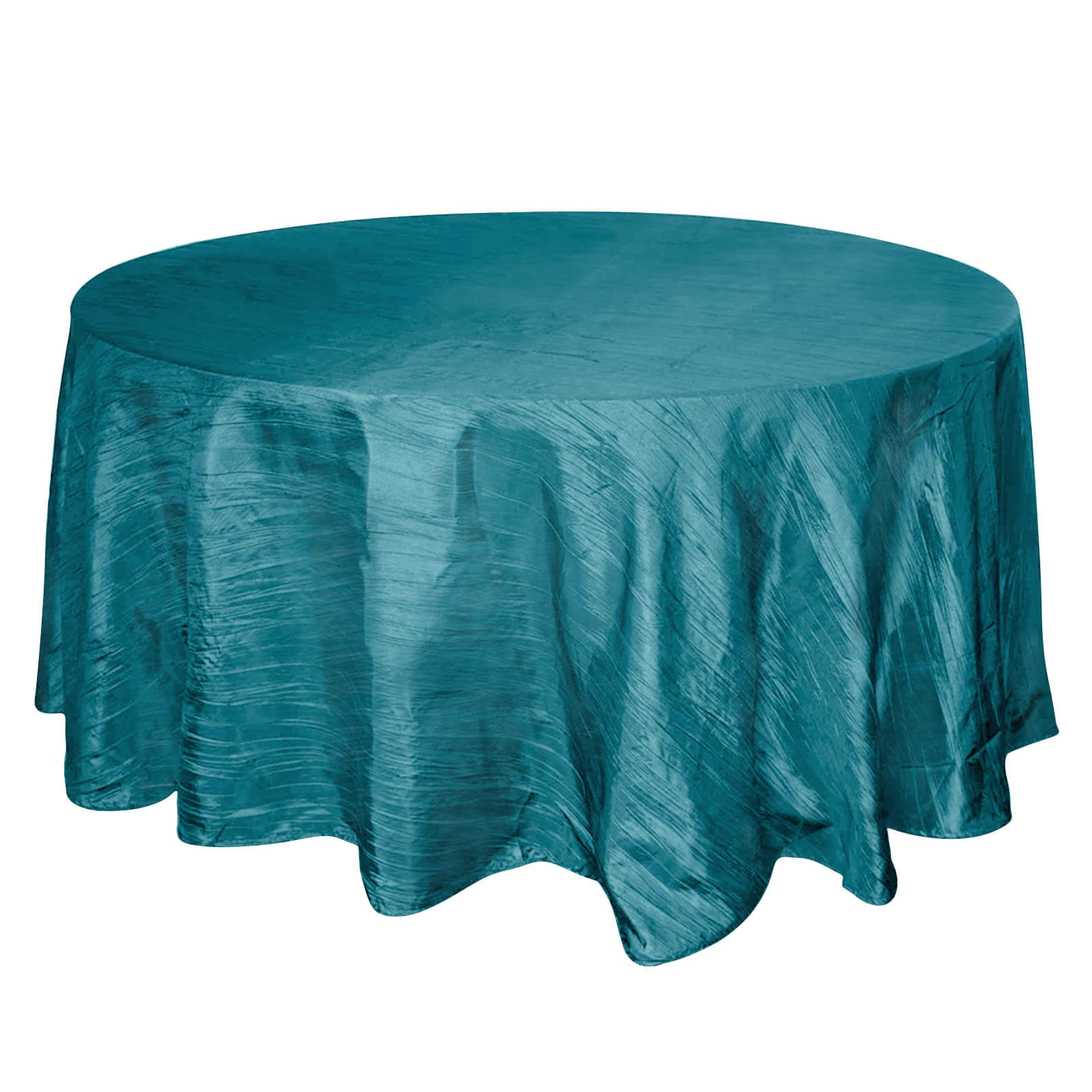 Taffeta 120 Round Tablecloth Peacock Teal - Seamless Accordion Crinkle Table Cover