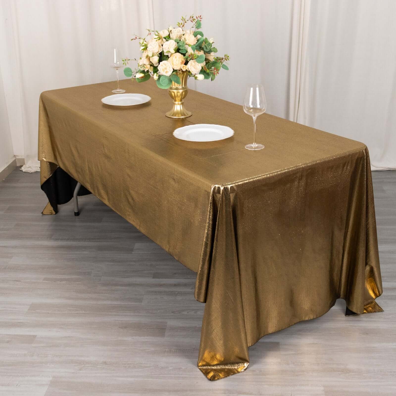 Sequin Dots Polyester 60x126 Rectangle Tablecloth Shimmering Antique Gold - Wrinkle Free & Sparkling Table Cover