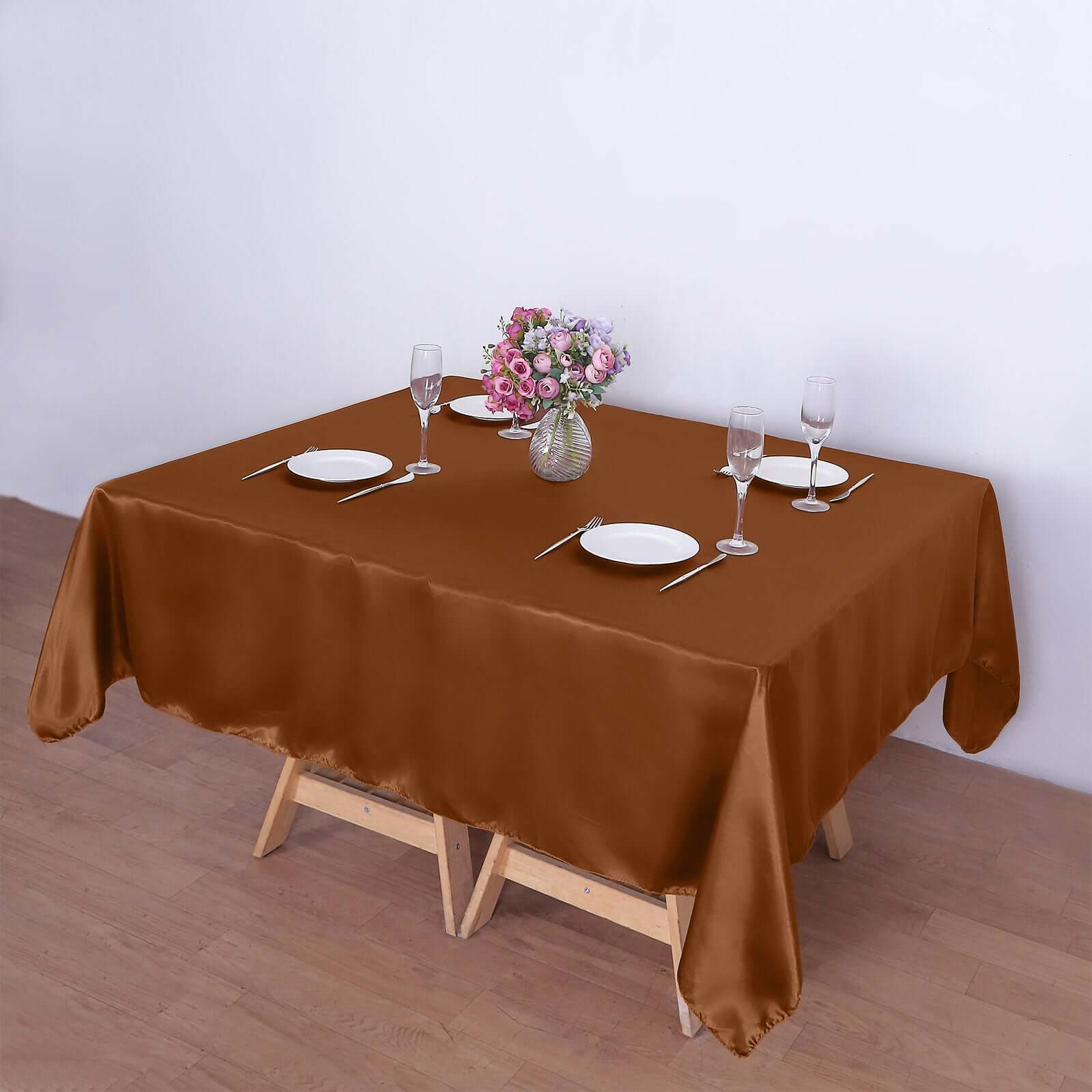 Satin 72x72 Table Overlay Square Tablecloth Cinnamon Brown - Smooth Finish Table Cover