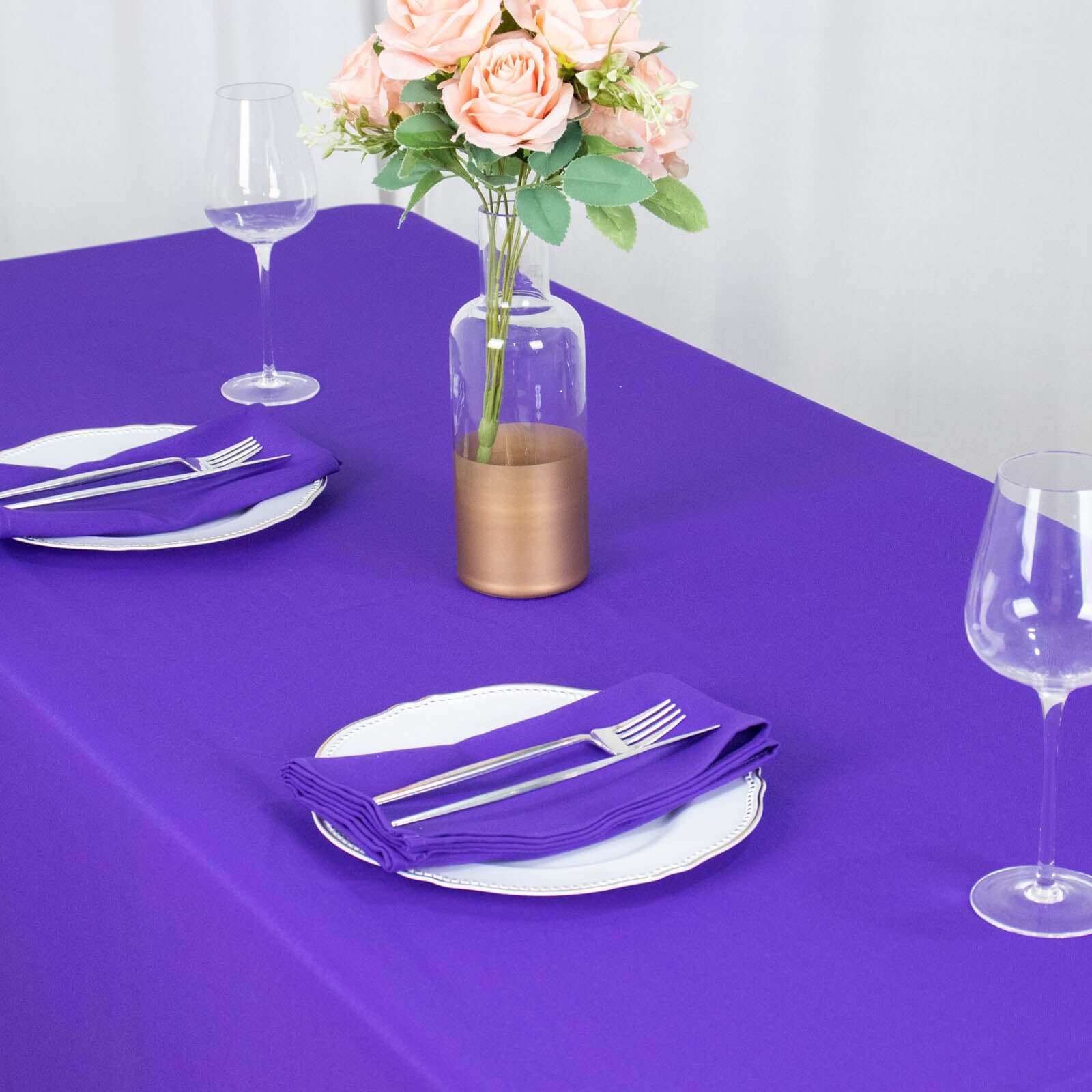 Premium Polyester 90x156 Rectangle Tablecloth Purple - Seamless 220GSM Stain-Resistant Table Cover