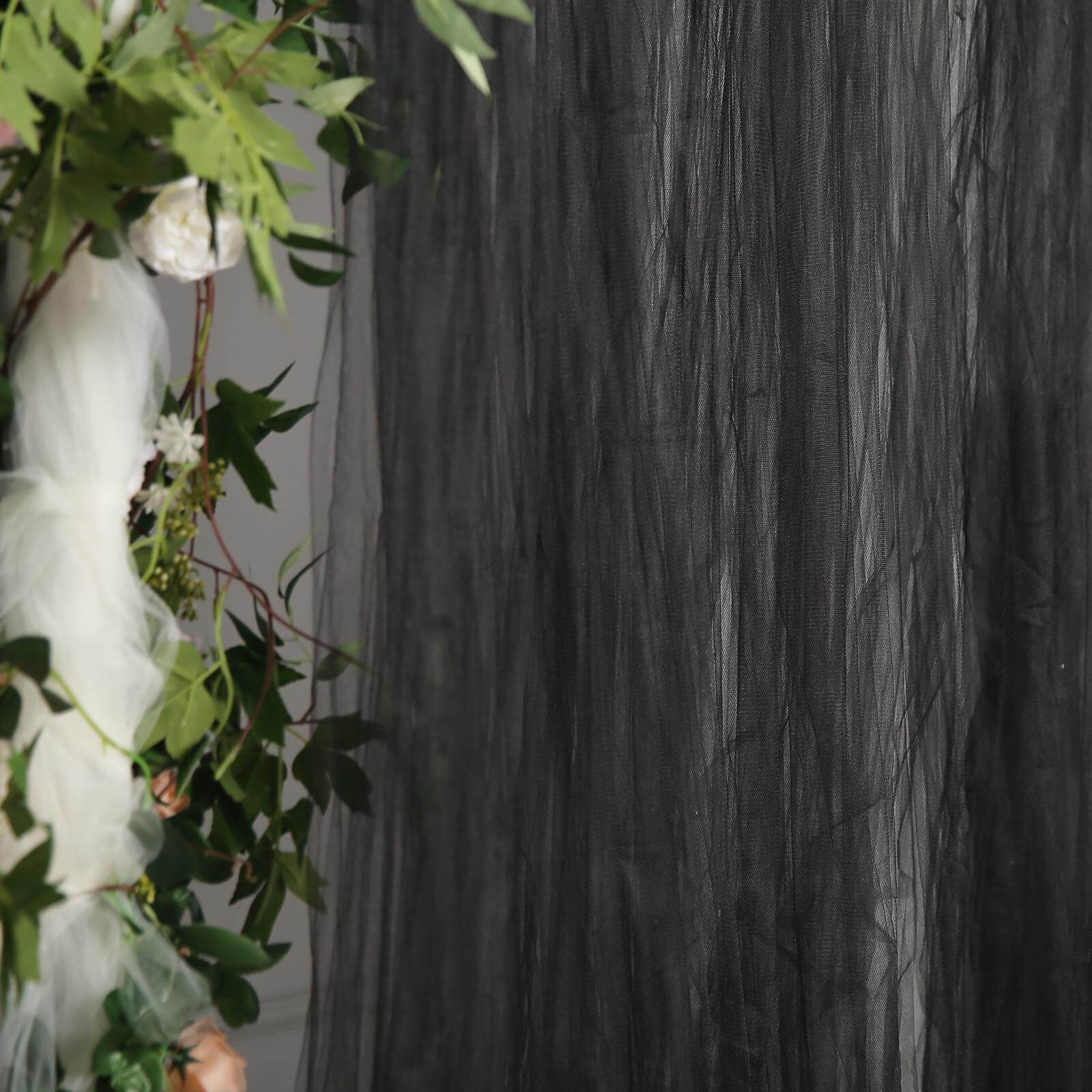 5ftx10ft Black Dual Sided Sheer Tulle Event Curtain Drapes With Satin Header, Rod Ready Backdrop Event Panel