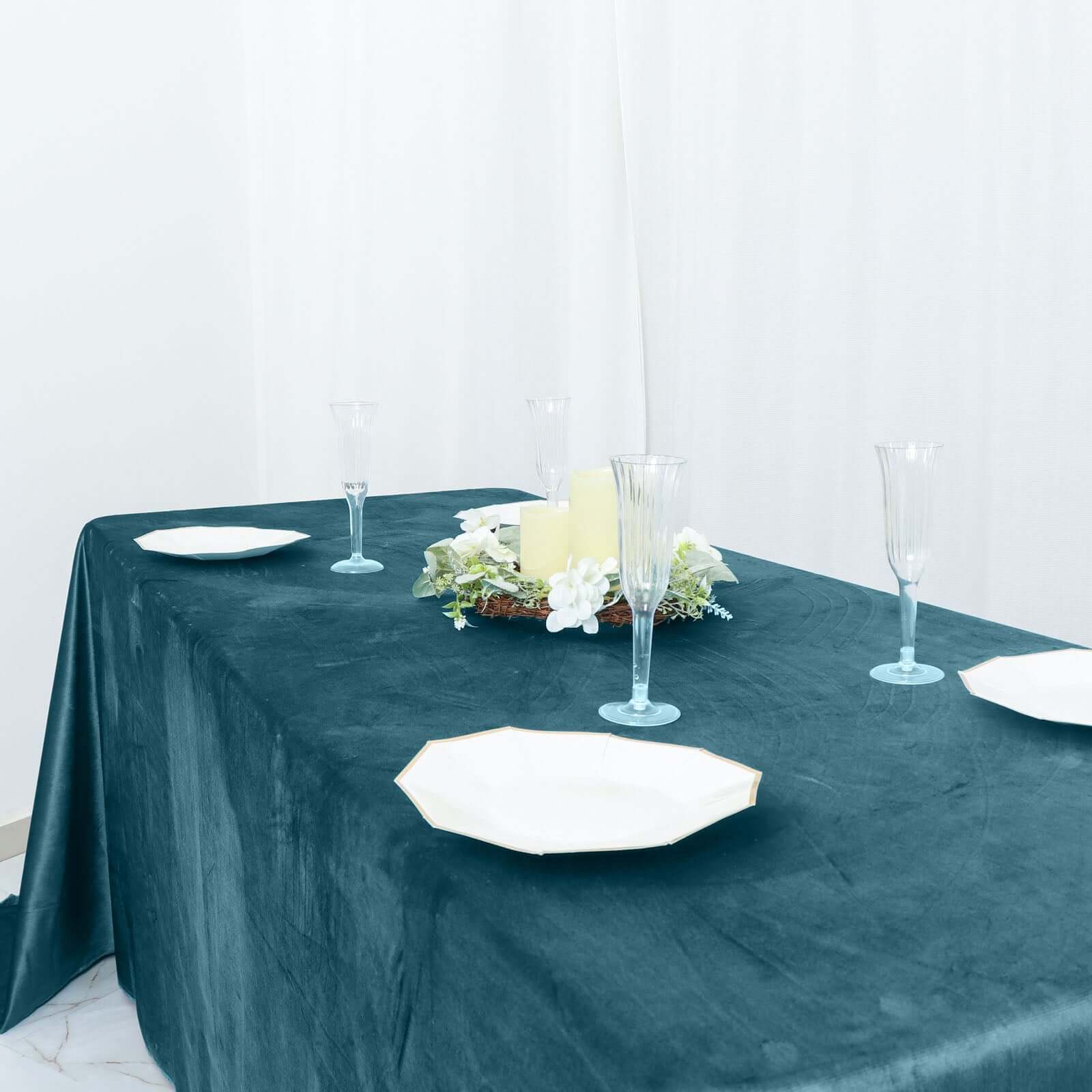 Premium Velvet 90x132 Rectangle Tablecloth Peacock Teal - Reusable Soft & Seamless Table Cover