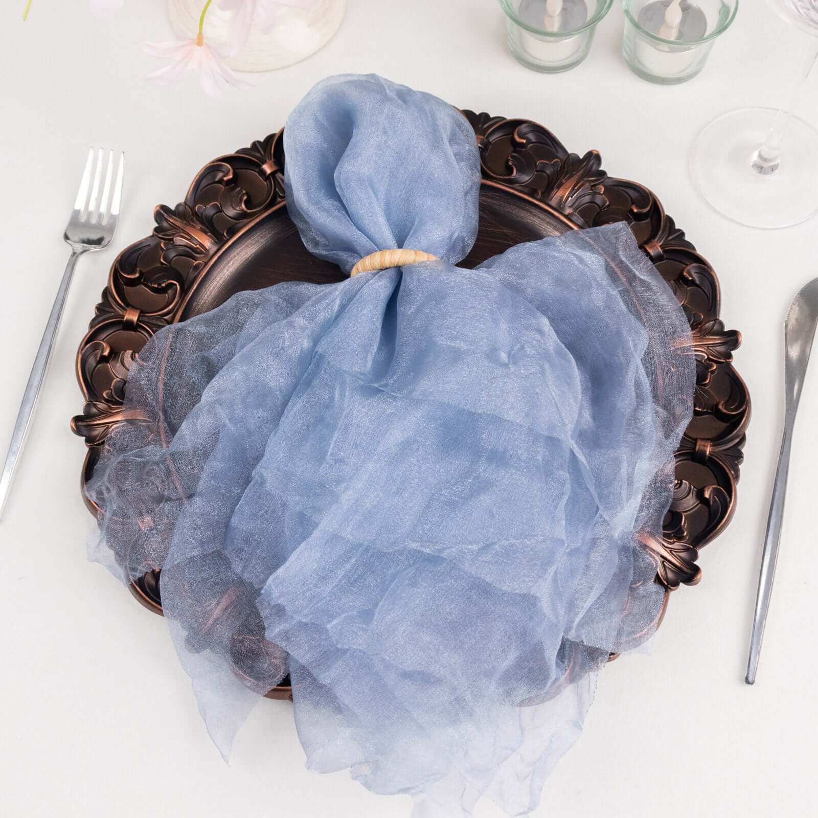 5 Pack Crinkled Organza 21x21 Napkins Dusty Blue - Rustic Style Dinner & Party Napkins