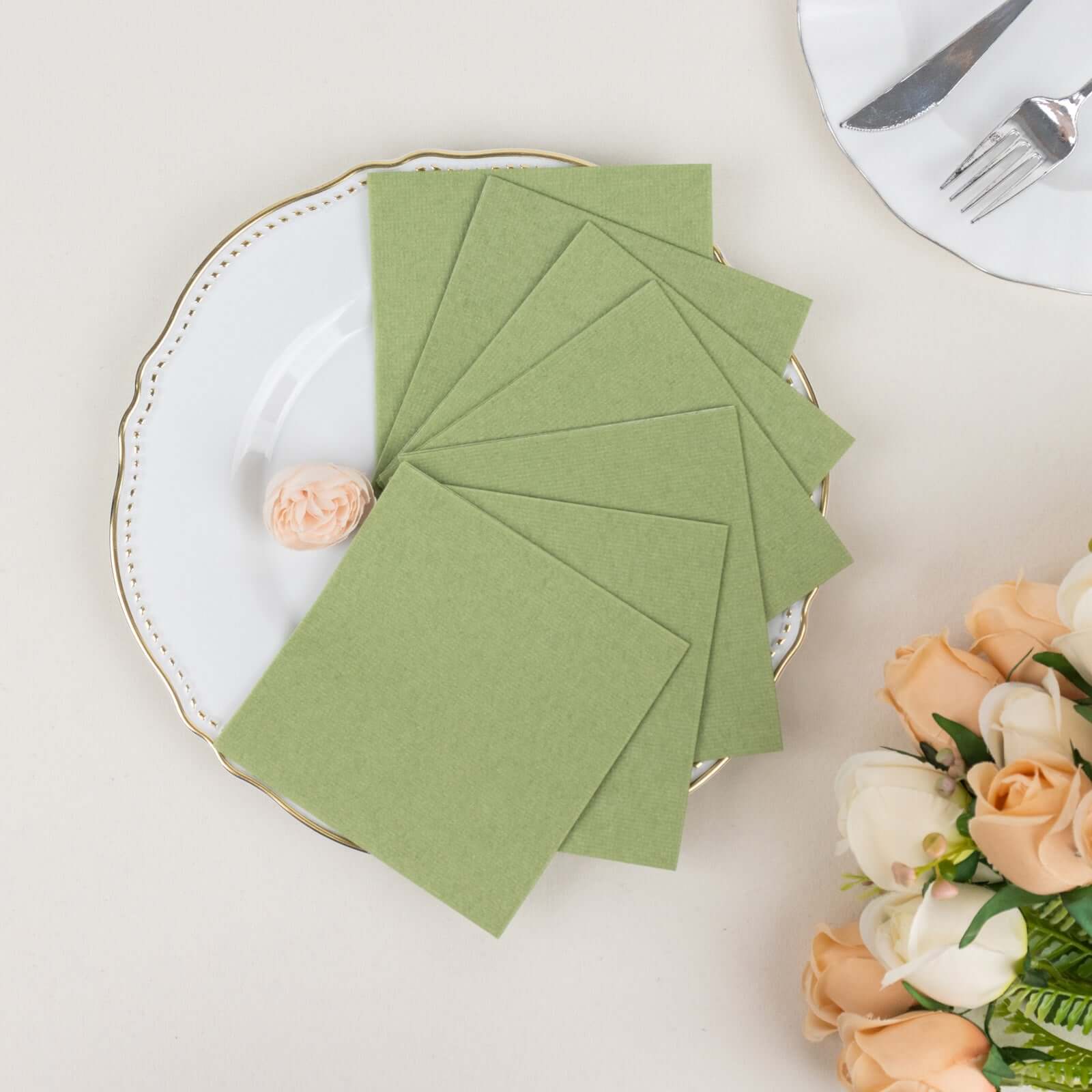 20-Pack Paper Linen-Like Cocktail Napkins Sage Green - Disposable 5x5 Airlaid Soft Napkins