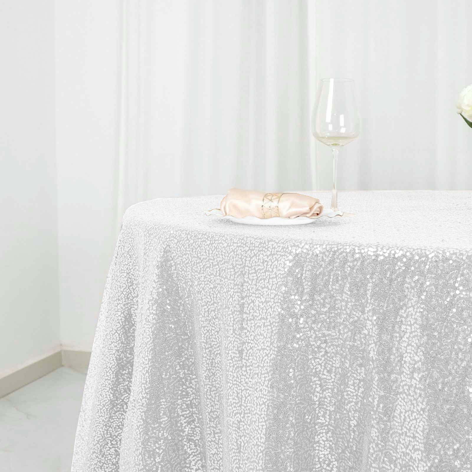 Sequin 120 Round Tablecloth White - Seamless Glittering Design for Sophisticated Events