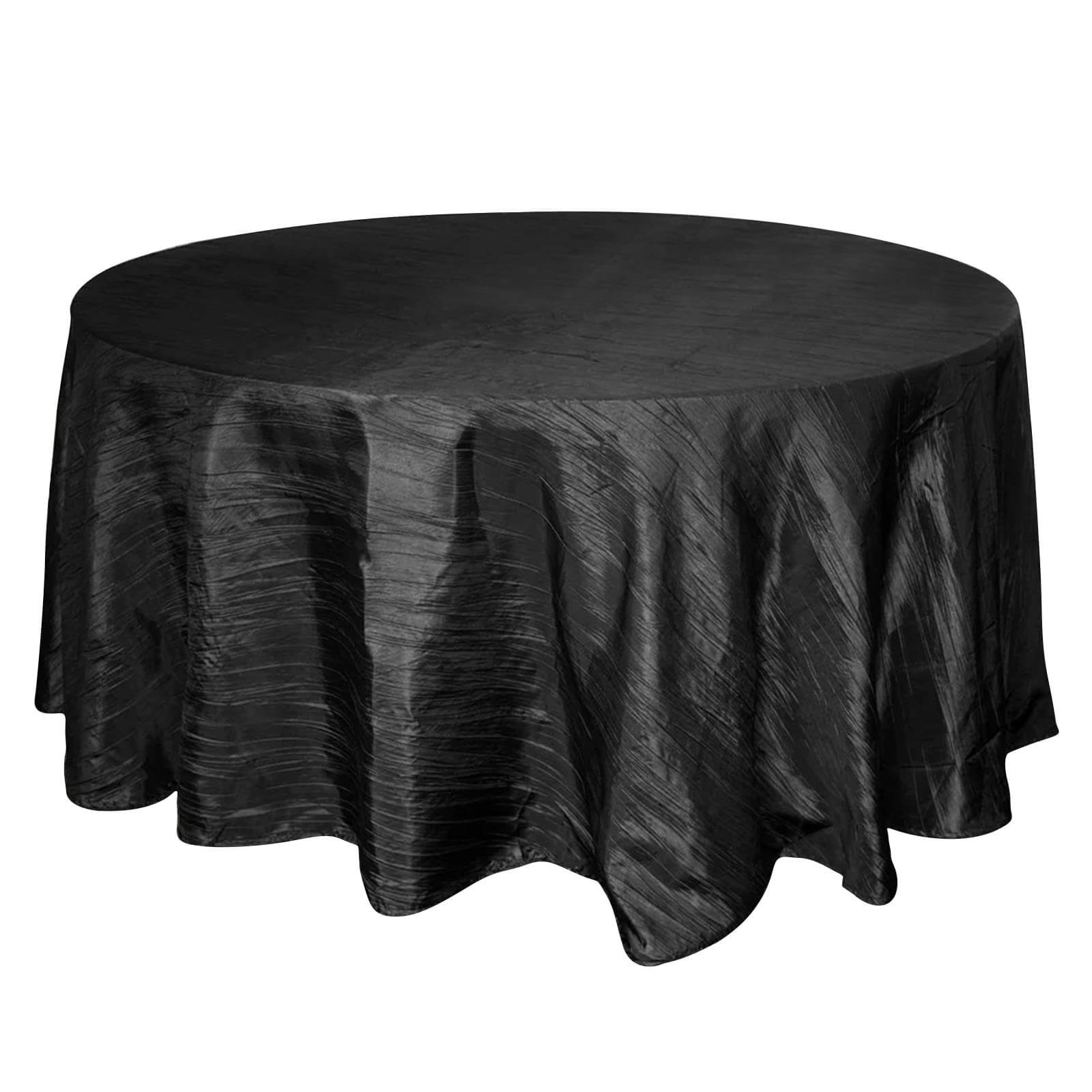 Taffeta 120 Round Tablecloth Black - Seamless Accordion Crinkle Design for Stylish Occasions