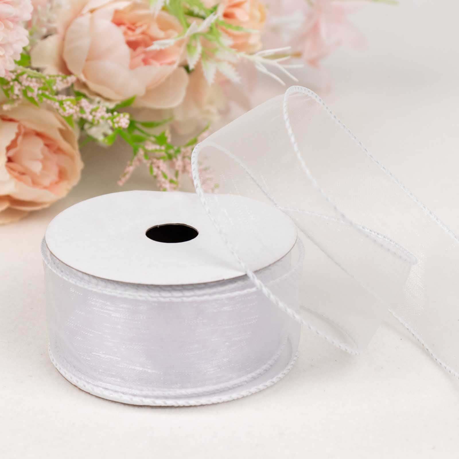 10 Yards 1.5 White Sheer Organza Wired Edge Ribbon