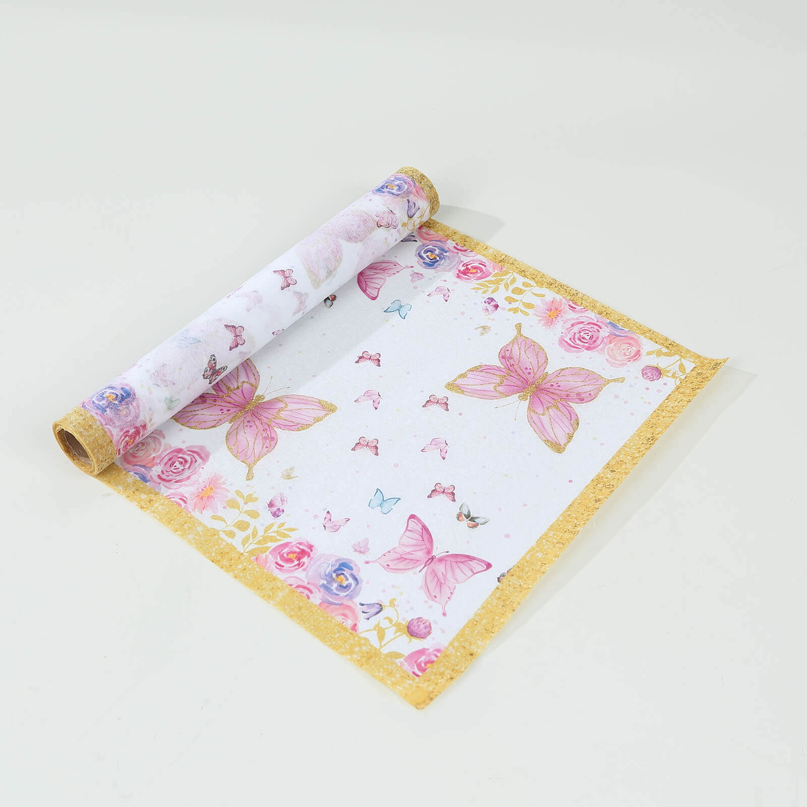 5 Pack Disposable Table Runners 11x108 White with Pink Butterflies - Non-woven Stylish Spring Summer Dining Decor