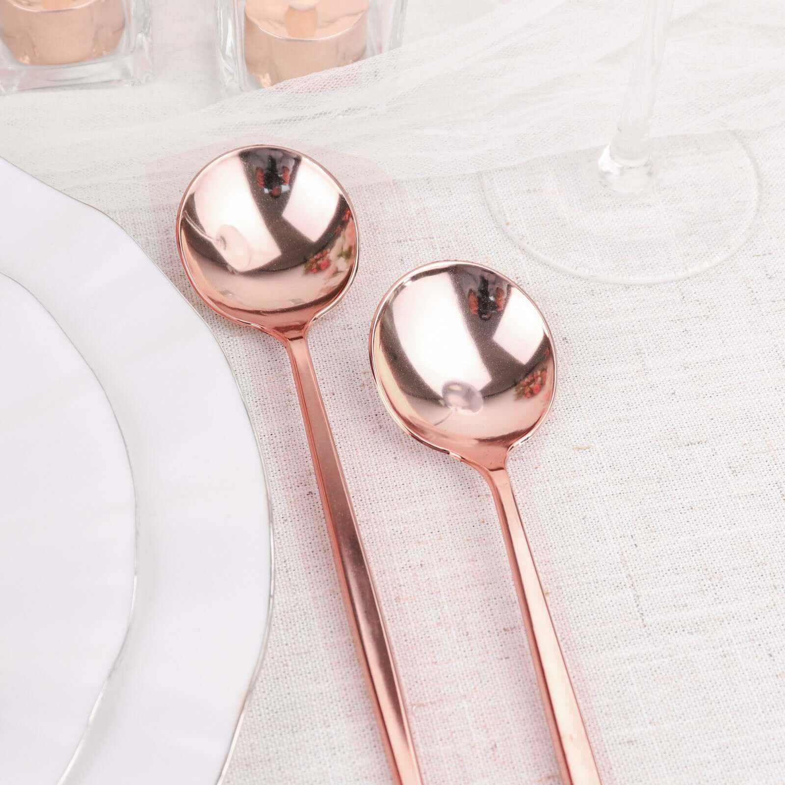 24-Pack Plastic Spoons Glossy Rose Gold - Premium Heavy Duty Disposable Silverware 8