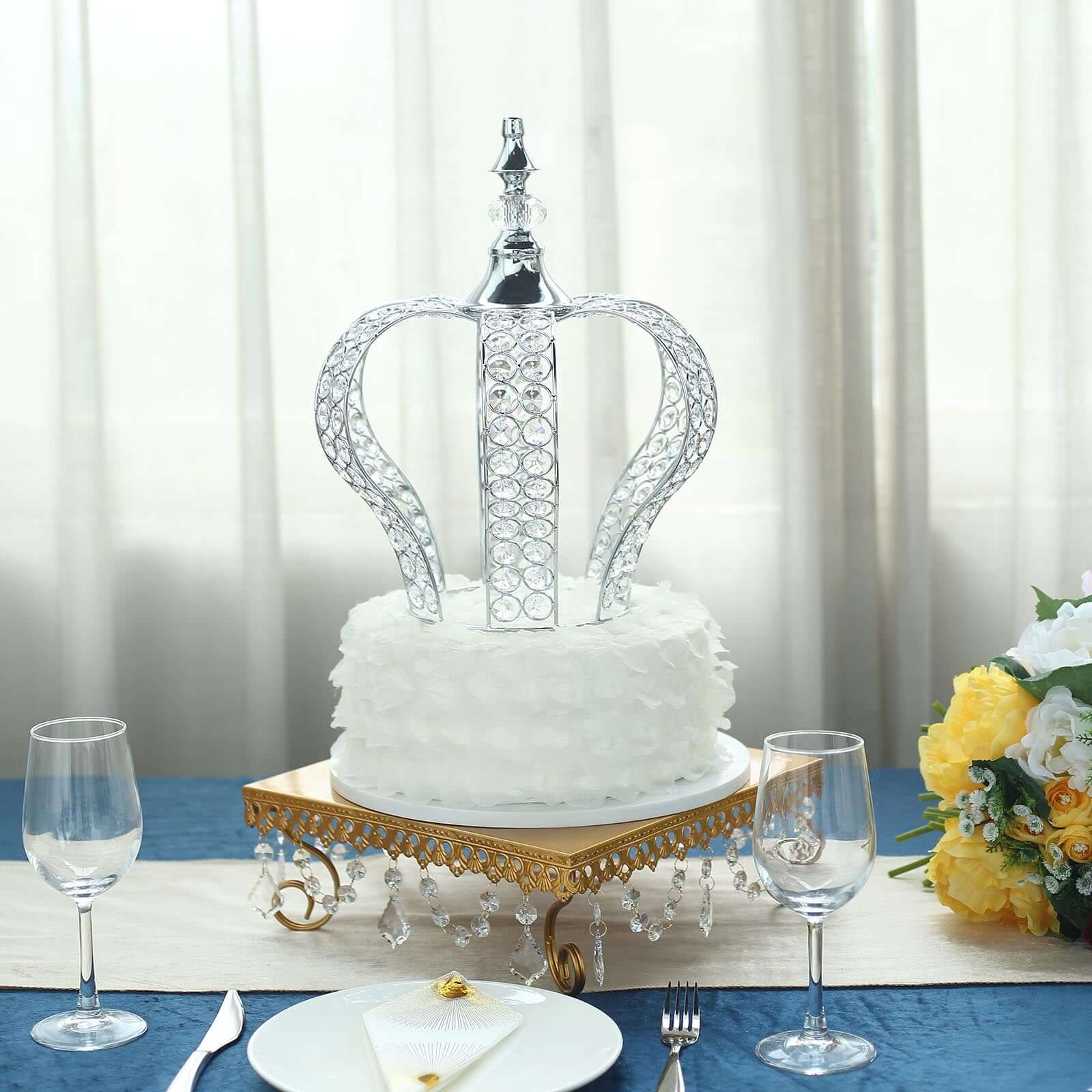 Crystal-Bead Royal Crown Cake Topper Metallic Silver - Dazzling Cake Centerpiece Decor for Luxurious Birthdays Receptions & Romantic Celebrations 14