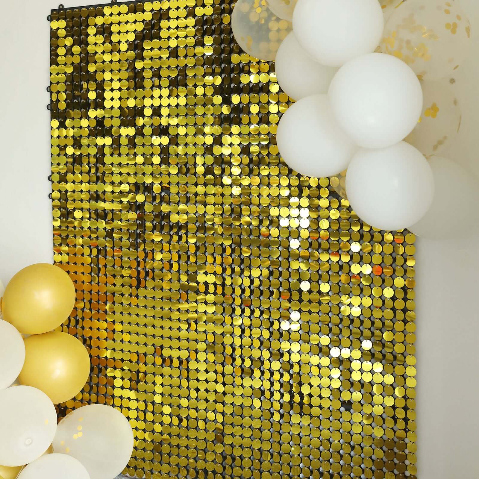 10sq.ft Shiny Gold Round Sequin Shimmer Wall Party Photo Backdrop, Active Spangle Wall Art Décor Panels - 10 Panels