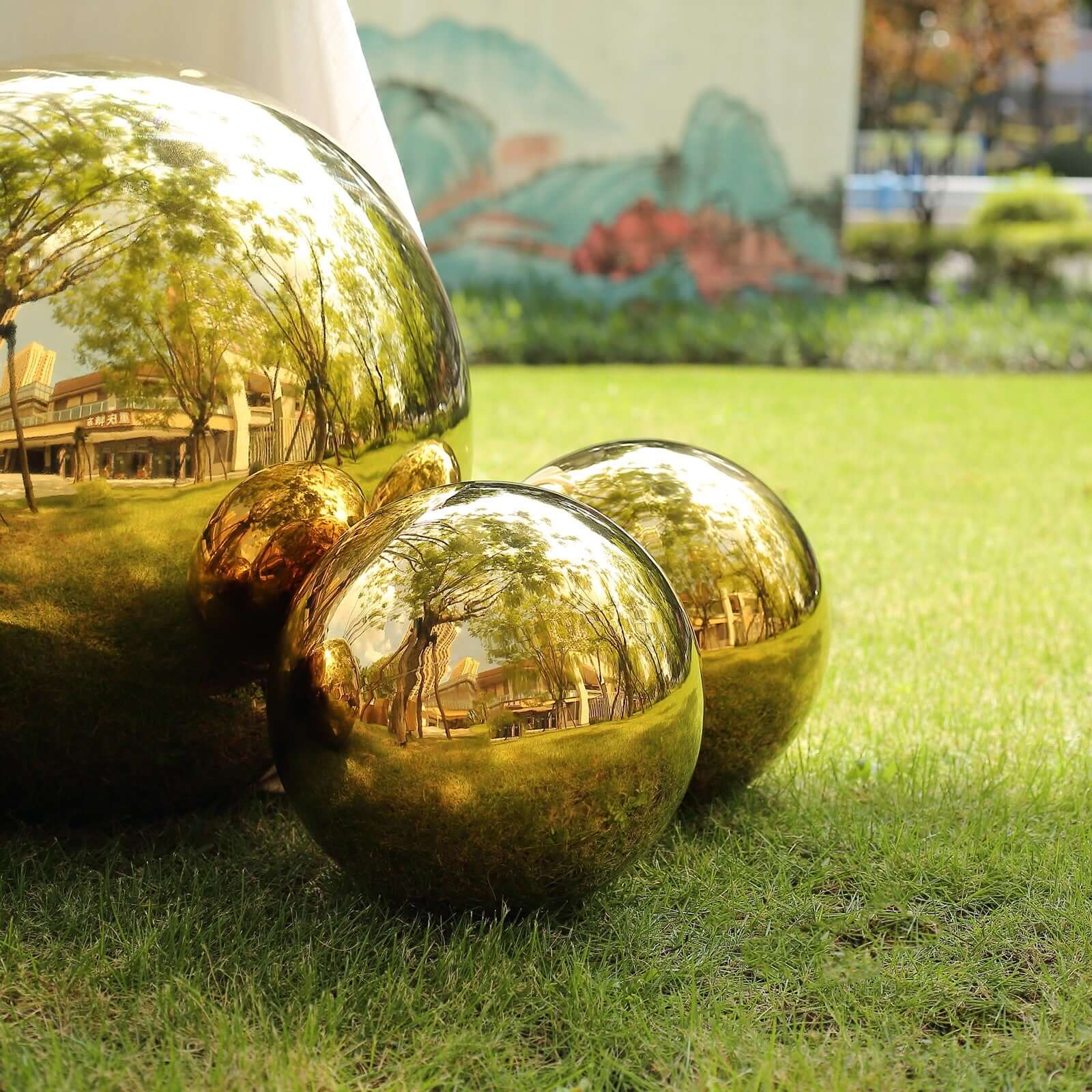 2-Pack Gazing Globe Mirror Ball Reflective Hollow Stainless Steel Gold Spheres - Decorative Outdoor Garden Display 12