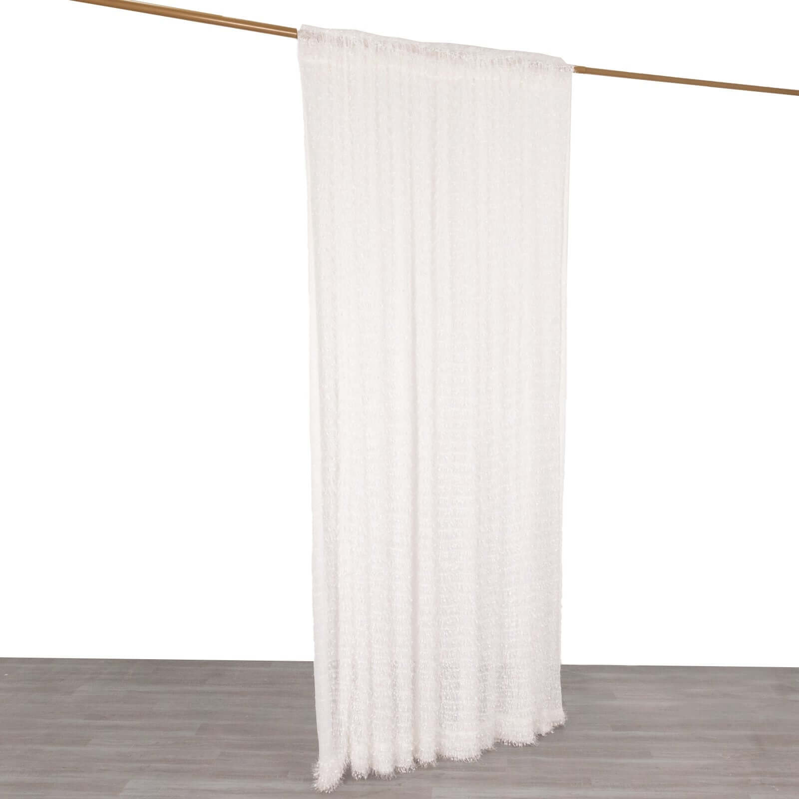 8ftx8ft White Fringe Shag Polyester Event Drapery Panel, Minky Fabric Divider Backdrop Curtain