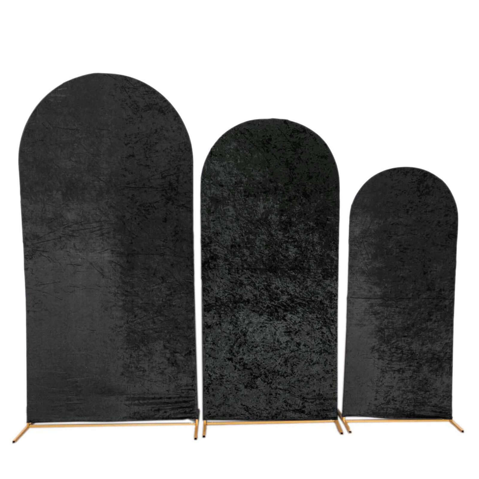 Set of 3 Black Crushed Velvet Chiara Backdrop Stand Covers For Round Top Wedding Arches - 5ft, 6ft, 7ft