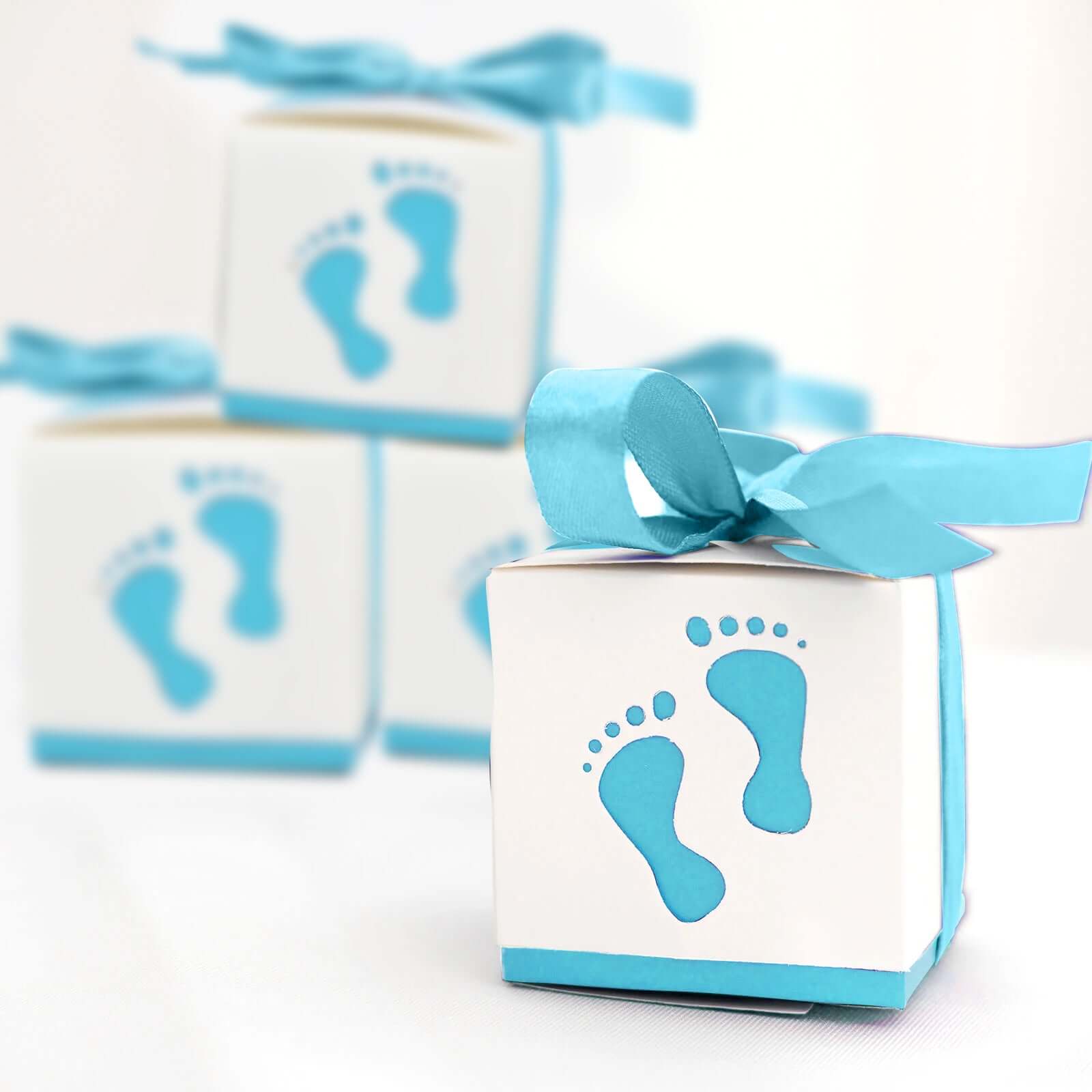 25 Pack 2 Light Blue Footprint Baby Shower Party Favor Candy Gift Boxes