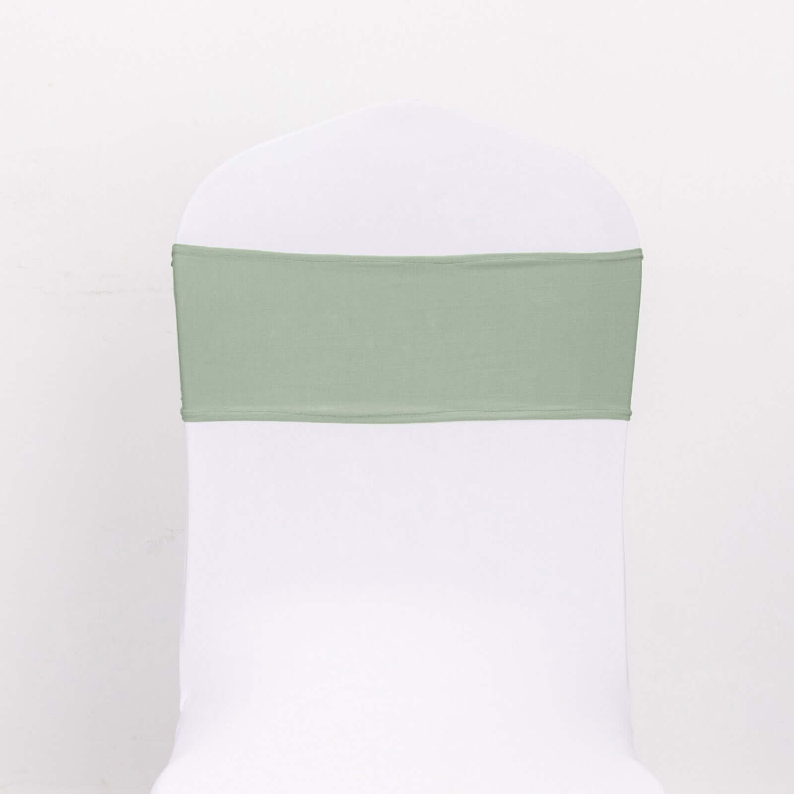 5 Pack Stretch Spandex Chair Sashes Sage Green - Reusable Chair Bands with Silver Diamond Ring Slide Buckle 5x14