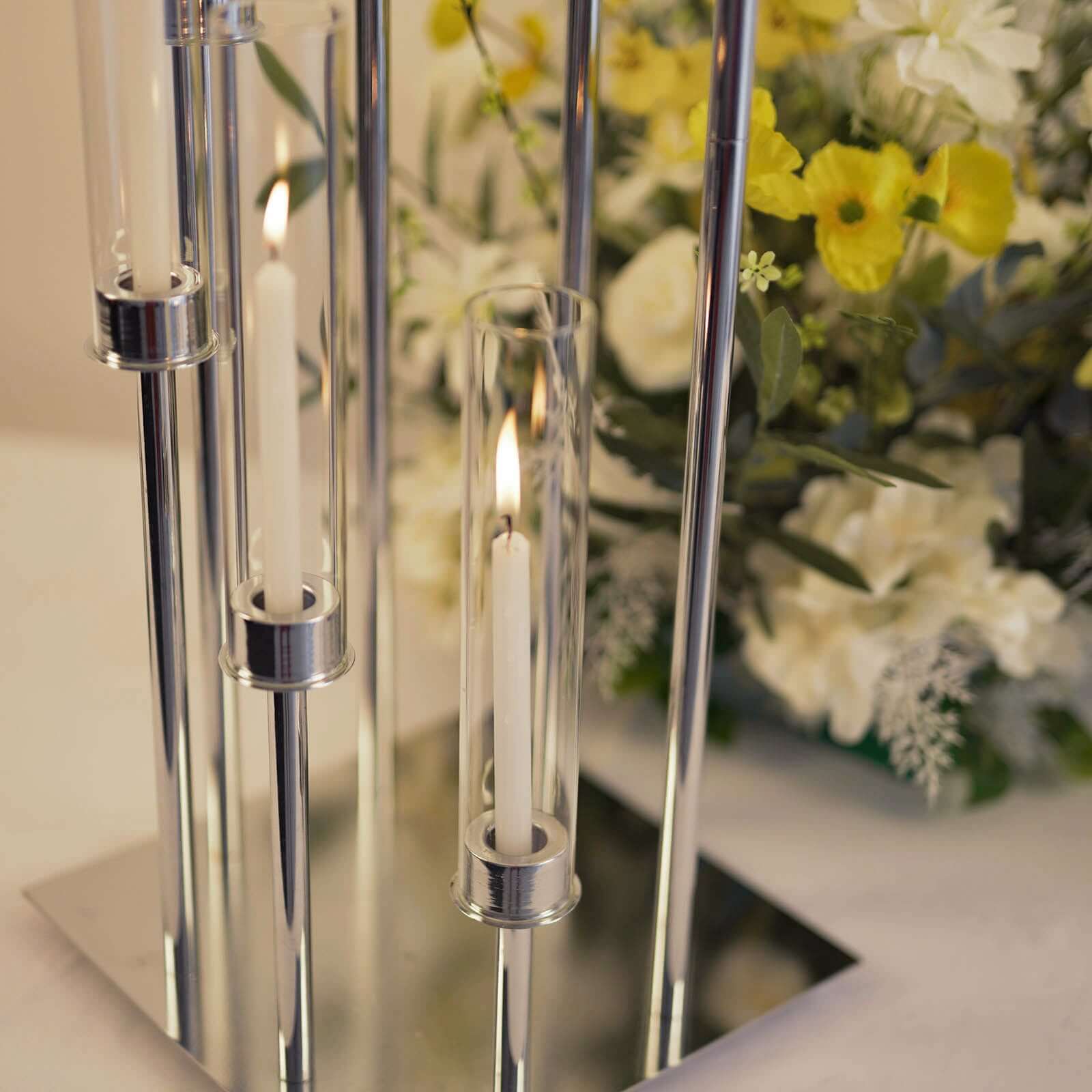 8 Arm Cluster Taper Candle Holder Silver - Stunning Large Candle Arragement With Clear Glass Shades for Grand Banquets & Celebrations 42